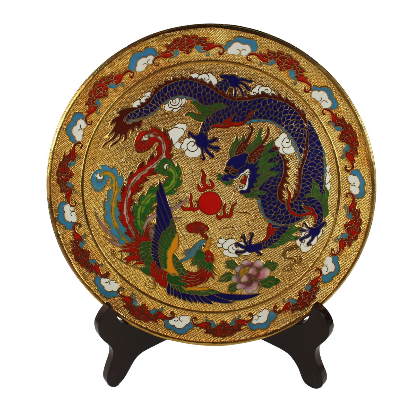 Cloisonne Plate with Raised Design of a Dragon and Phoenix: . Size Diameter 19.5cm Medium Ceramics & Pottery Exhibited Plates