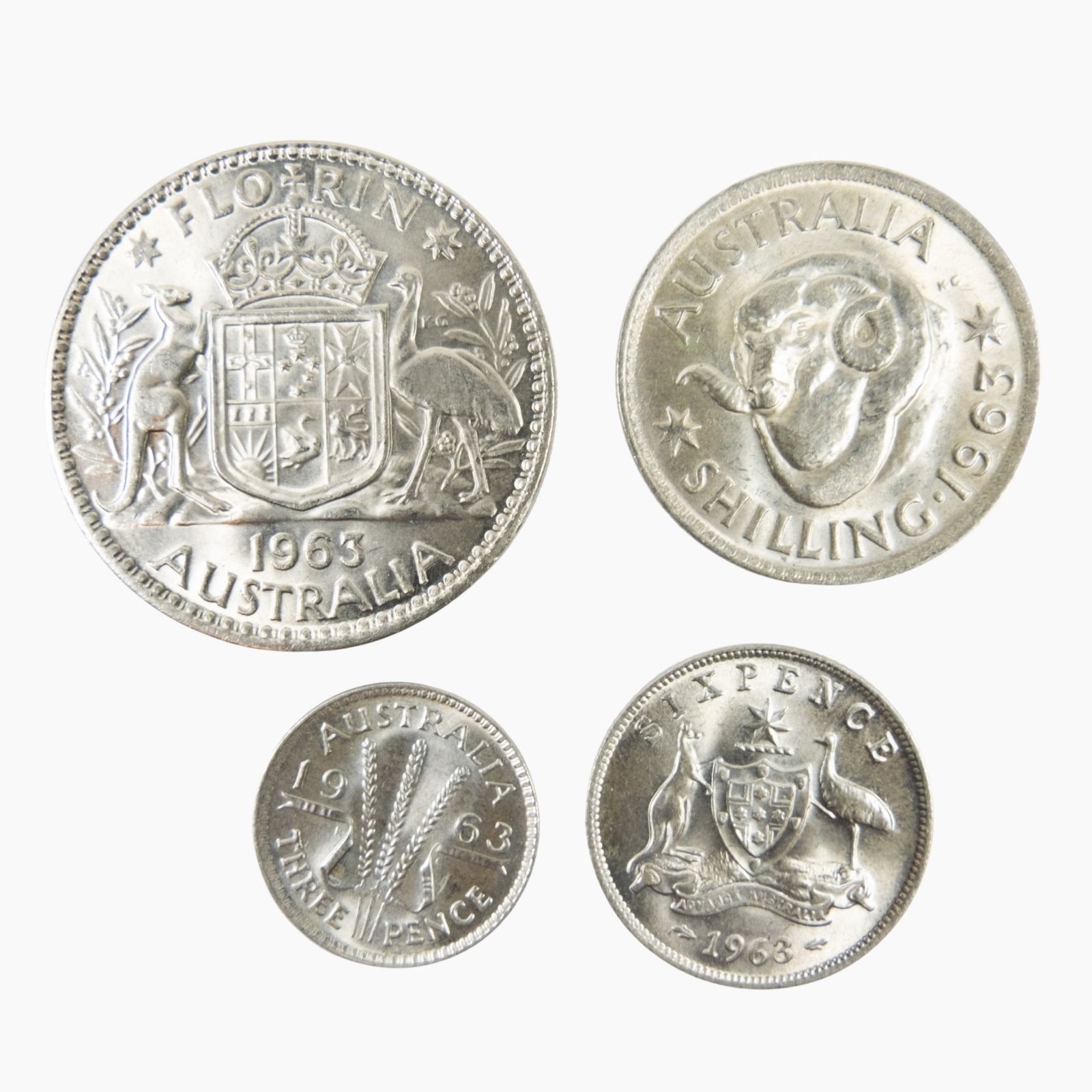 Australia 1963 Silver (500) 3d, 6d, 1/- & 2/-, Choice Uncirculated (4 coins) (1 of 2)