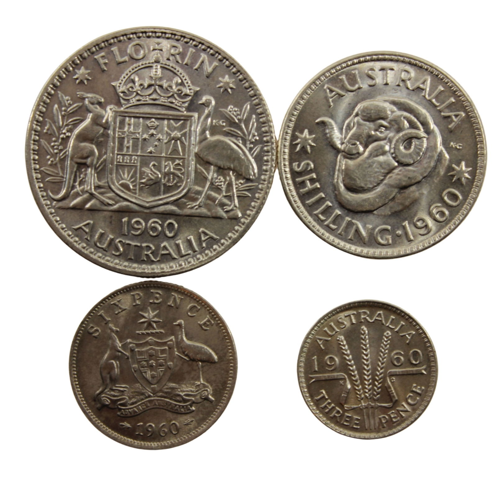 Australia 1960 Silver (500) 3d, 6d, 1/- & 2/-, Choice Uncirculated (4 coins) (1 of 2)