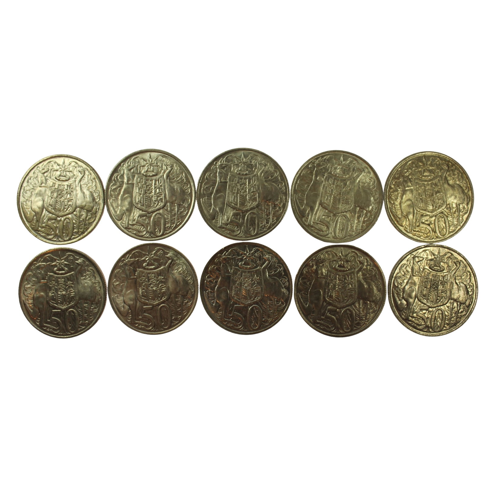 Australia 1966 Silver (800) Fifty Cents, Uncirculated (10 Coins): Australia' last circulating Silver Coin Size Combined ASW 3,416 Troy oz Medium Coins, Monies & Stamps