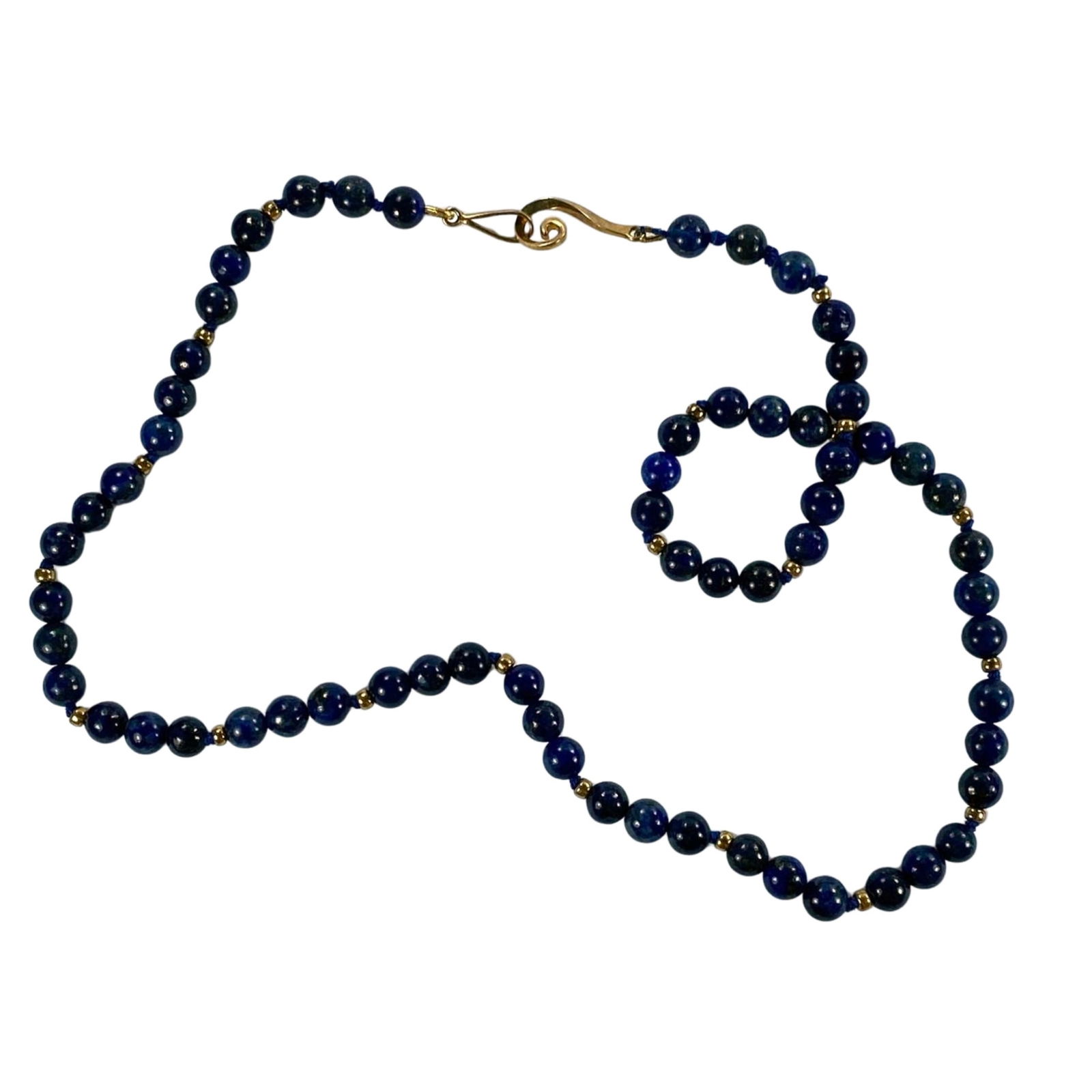 Lapis Lazuli & Gold Bead Necklace with Sterling (925) Silver Gold Plated Clasp (1 of 2)