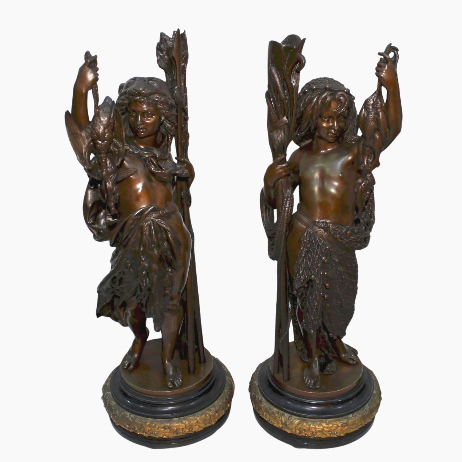 Matched pair of 19th Century Bronzes of Hunter and Fisher Boys by Albert-Ernest Carrier-Belleuse (1 of 7)