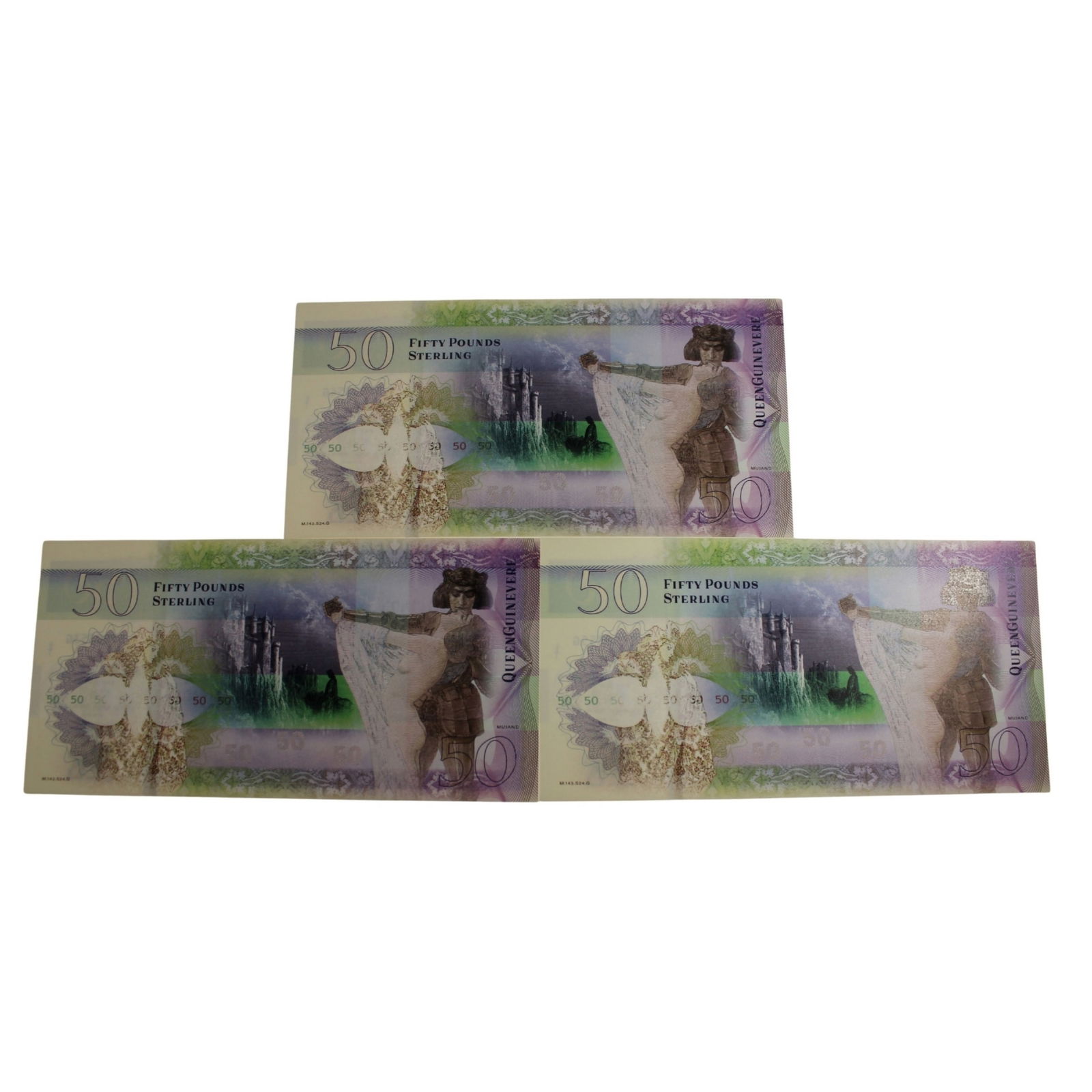 Kingdom of Great Britain 'Guinevere' Fantasy £50, Uncirculated (3 Consecutive Serial Notes): . Medium Coins, Monies & Stamps Exhibited Paper Money, General