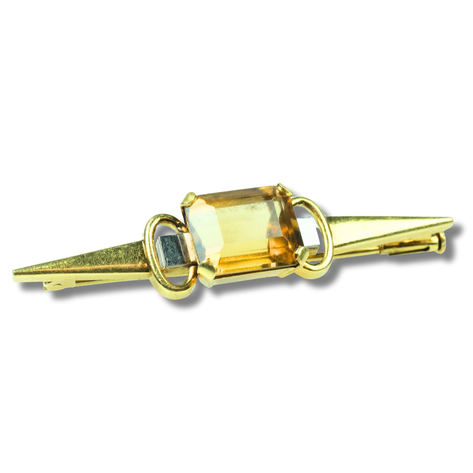 Rectangular Citrine Bar Brooch in 18ct Yellow & White Gold: . Size Total weight 6.1gms : Length 5cms Medium Pins & Brooches