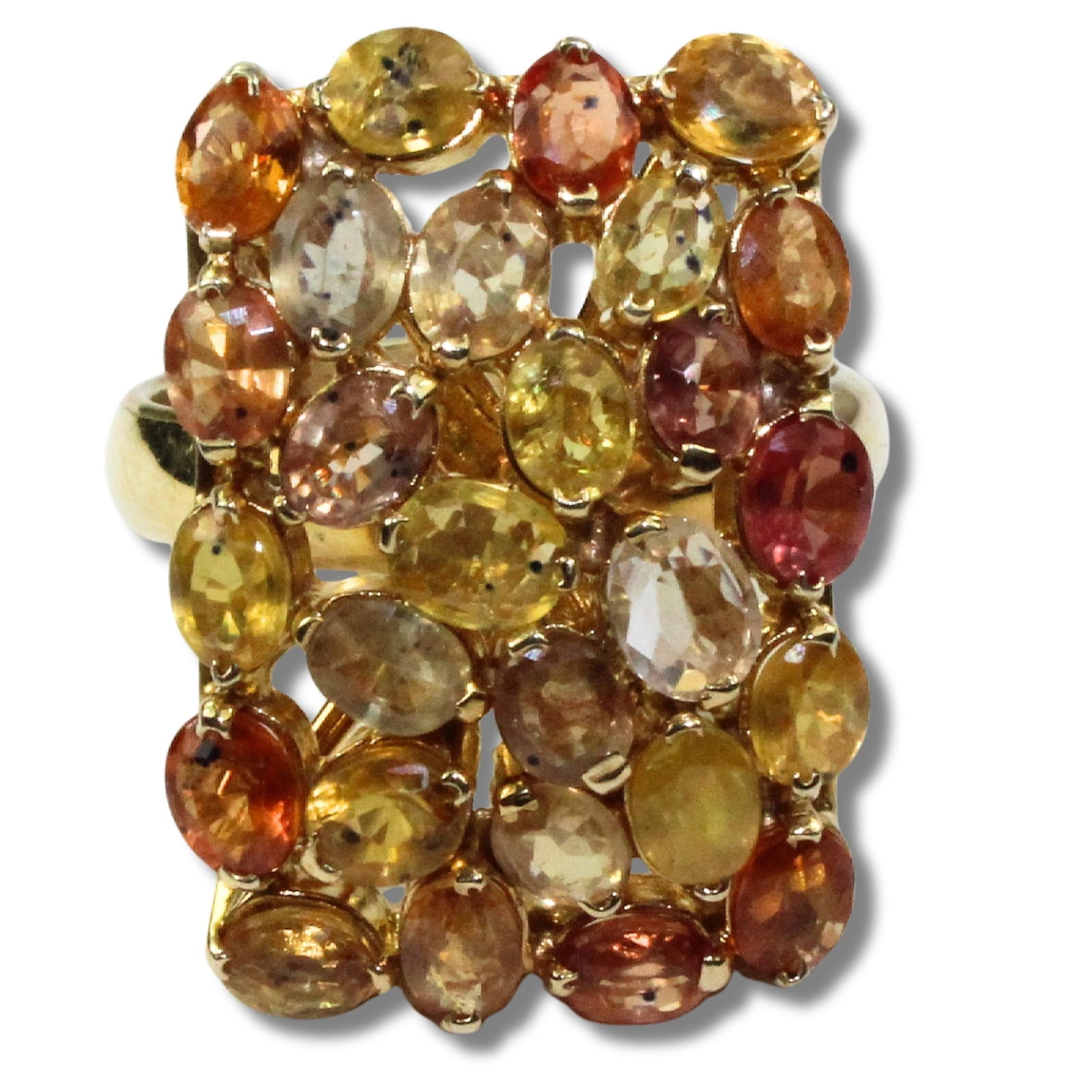 Gilt Sterling (925) Silver Ring with Multi-Coloured Sapphires (1 of 2)