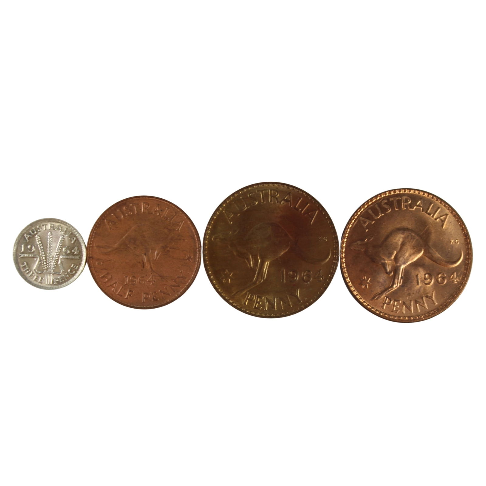 Australia 1964 Copper & Silver (500) Year Set, Choice Uncirculated (4 coins): 1/2d, 1d (Melbourne), 1d (Perth) & 3d Medium Coins, Monies & Stamps Exhibited Coins, Australia & New Zealand