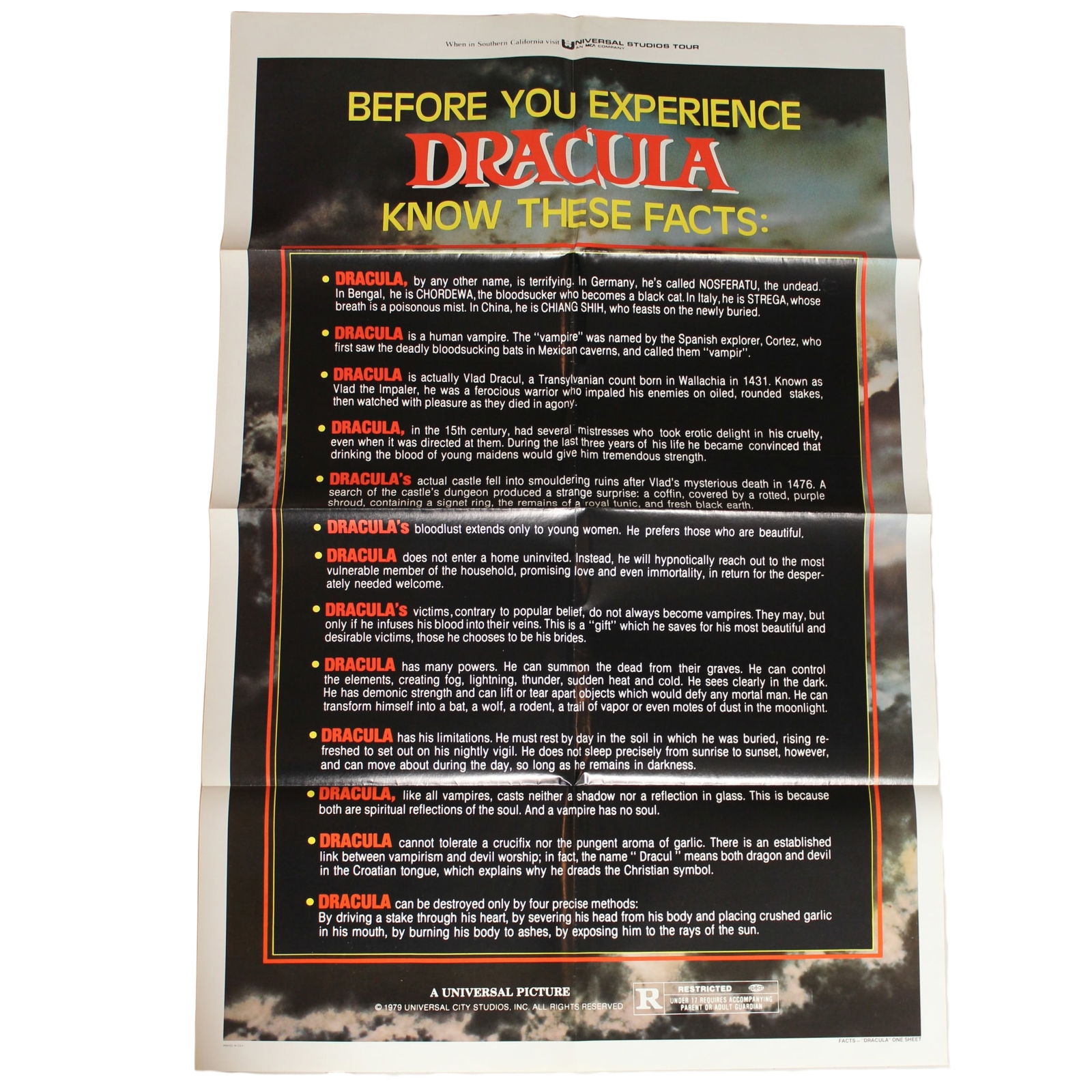 Dracula (Universal © 1979), Extremely Fine details: Original U.S. Full Sheet Poster Size 68.5 X 101 cm Condition Quad Folds. Minor separation on corners Medium Memorabilia Exhibited Movies, Posters