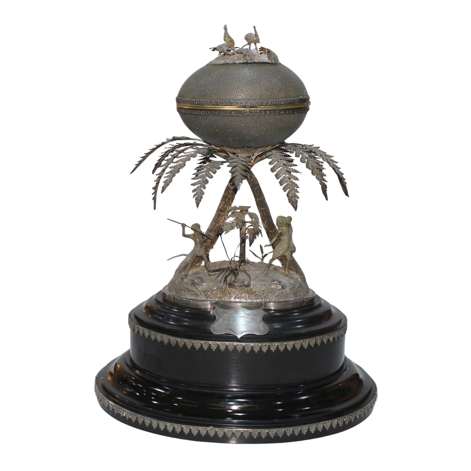 Impressive Colonial-era Mounted Emu Egg on an ebonised wooden base, circa early 1880s (1 of 5)