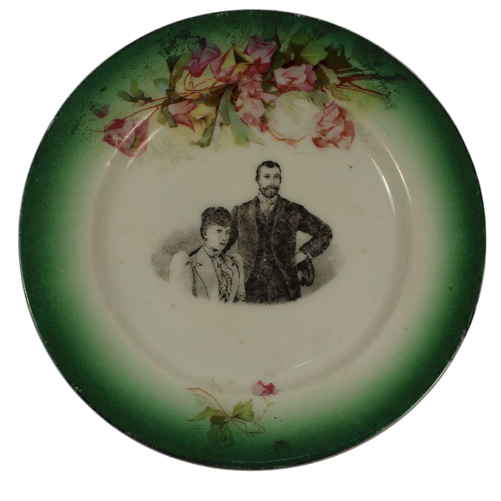 German Souvenir Plate with transfer print of Czar Nicholas II & Alexandra of Russia: circa 1890's Size Diameter 16cms Medium Ceramics & Pottery Exhibited Plates