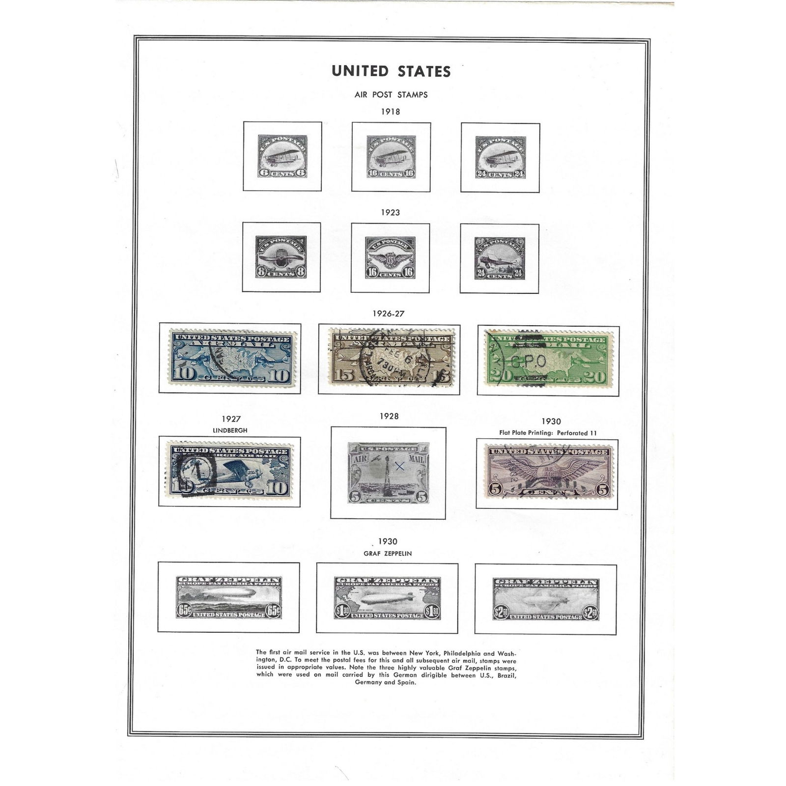 U.S.A. 1926 - 1964 Part set of 'Air Post' Stamps, used (58 stamps): Used condition and hinged to album pages Medium Coins, Monies & Stamps