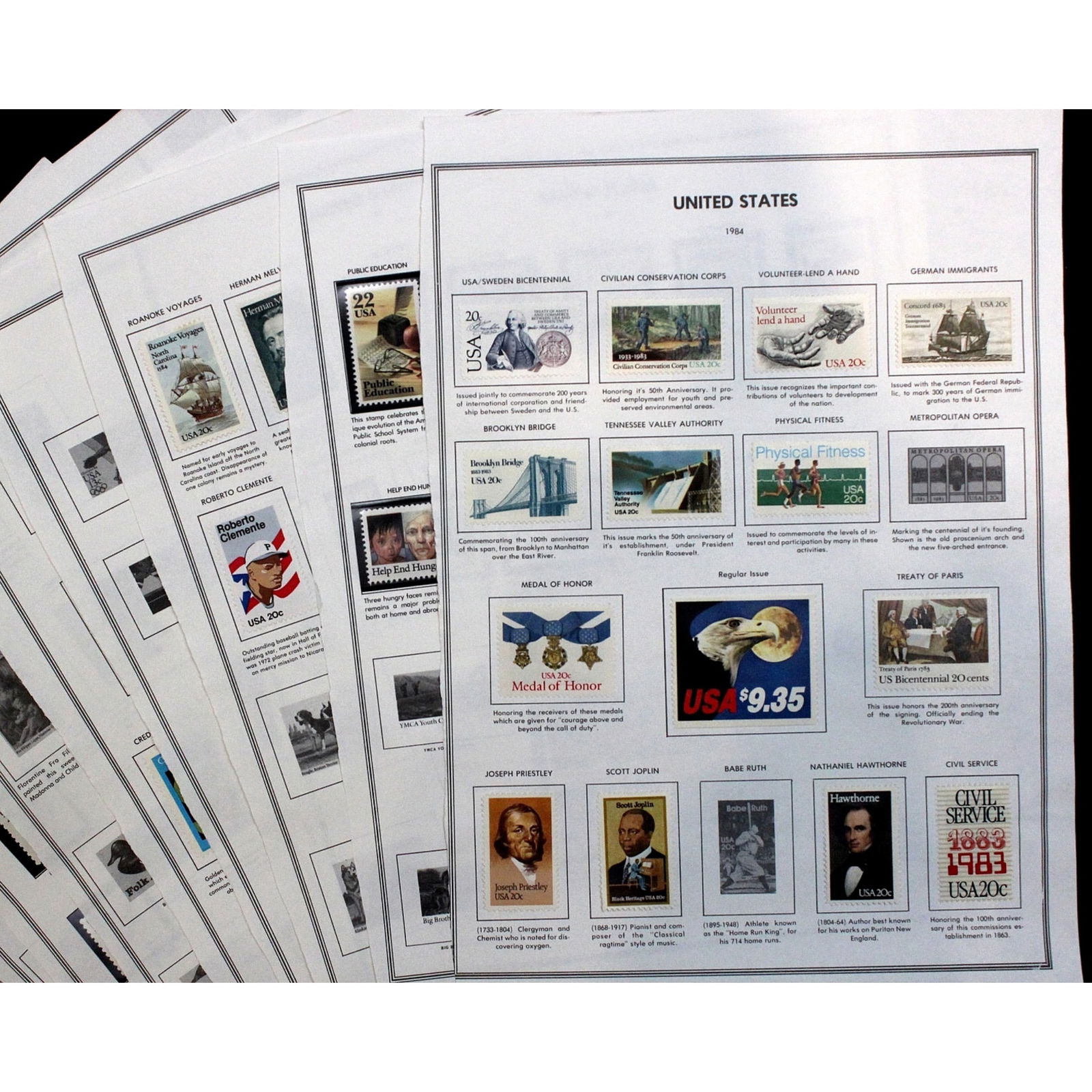 U.S.A. Selection of Stamps issued between 1981 - 1985, Mint condition (216 stamps): Hinged to album page Medium Coins, Monies & Stamps