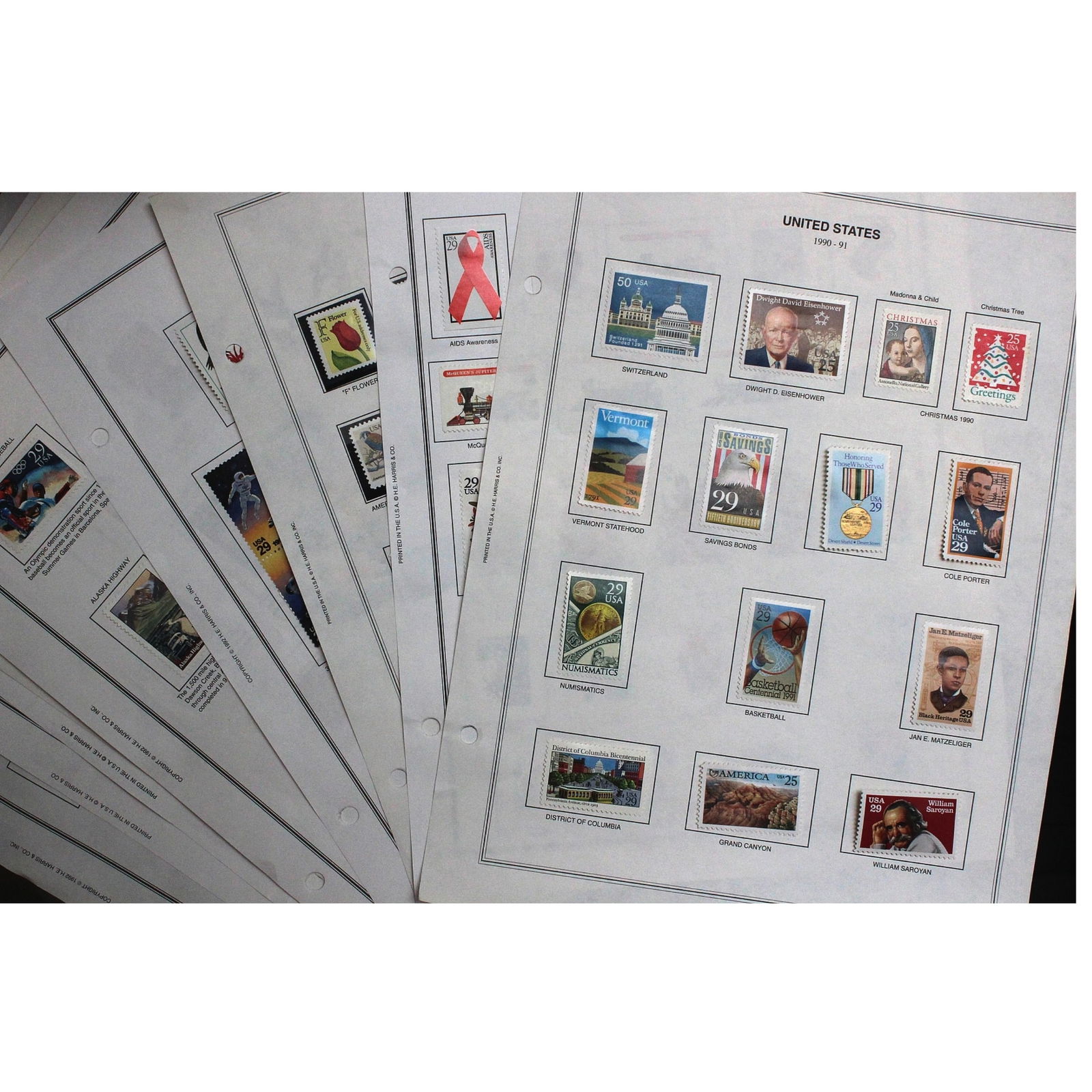 U.S.A. Selection of Stamps issued between 1991 - 1994, Mint Condition (435 stamps): All hinged to album page Medium Coins, Monies & Stamps