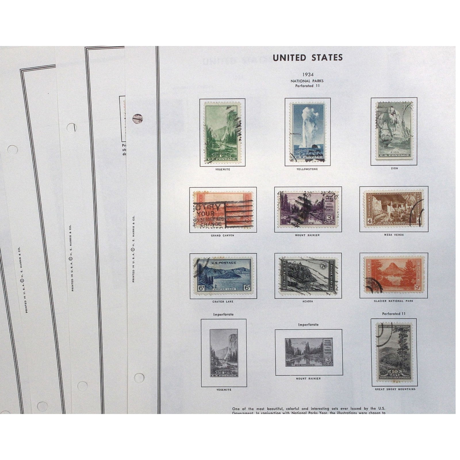 U.S.A. Used Stamps issued 1931 - 1934 (55 stamps): All hinged to album page Medium Coins, Monies & Stamps