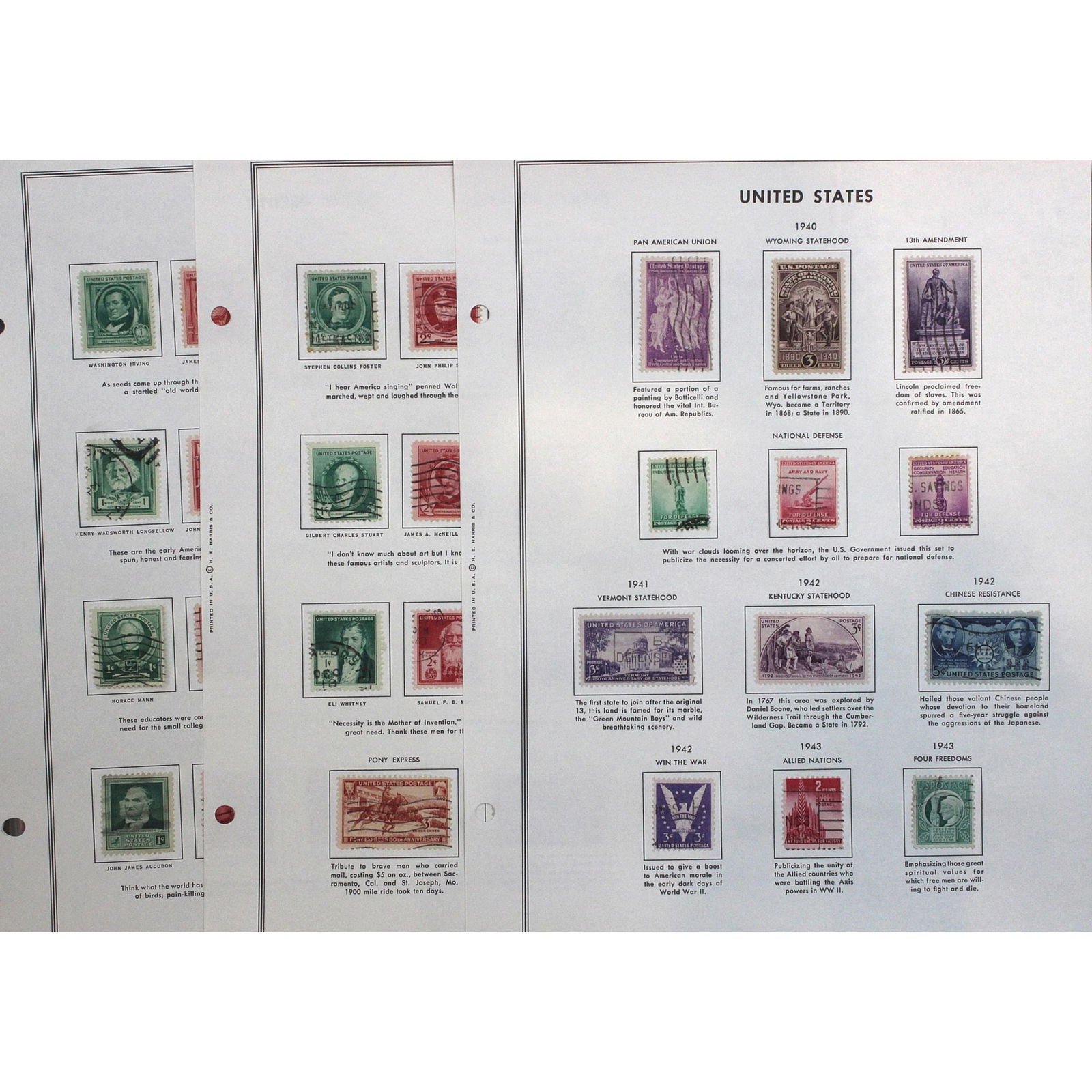U.S.A. Used Stamps issued 1940 - 1943 (50 stamps): All hinged to album page Medium Coins, Monies & Stamps