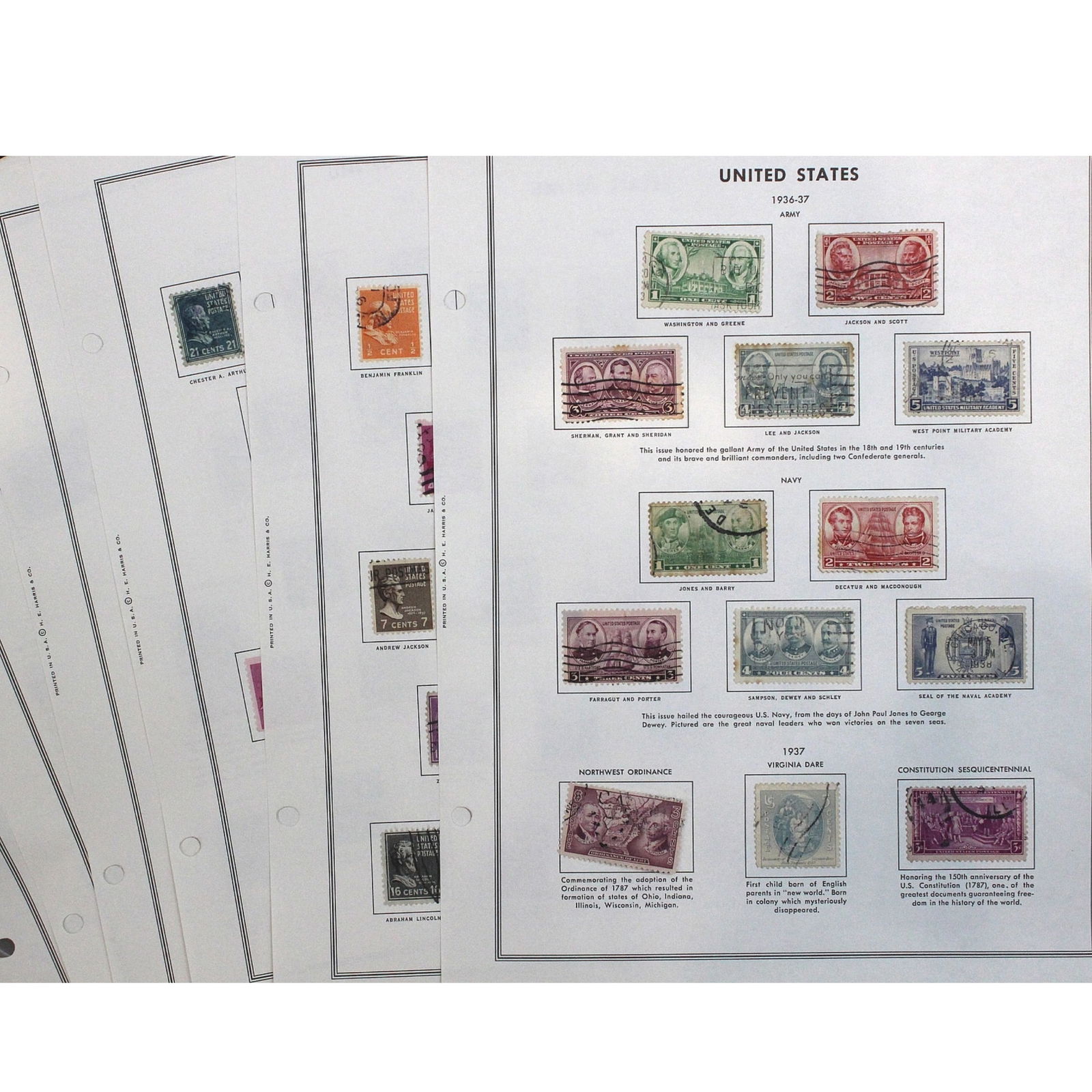 U.S.A. Used Stamps issued 1935 - 1939 (80 stamps): All hinged to album page Medium Coins, Monies & Stamps