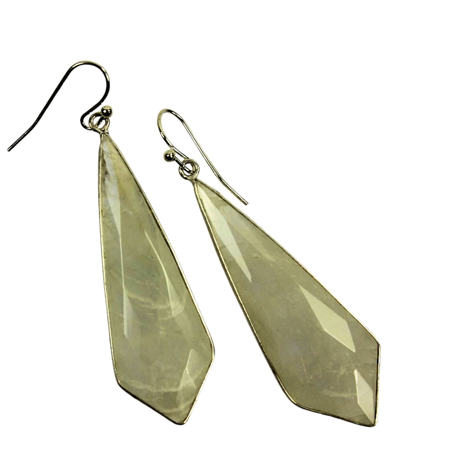 Diamond-shaped Moonstone Drop earrings in Sterling (925) Silver (Pair): . Size Hang 6cms Medium Earrings