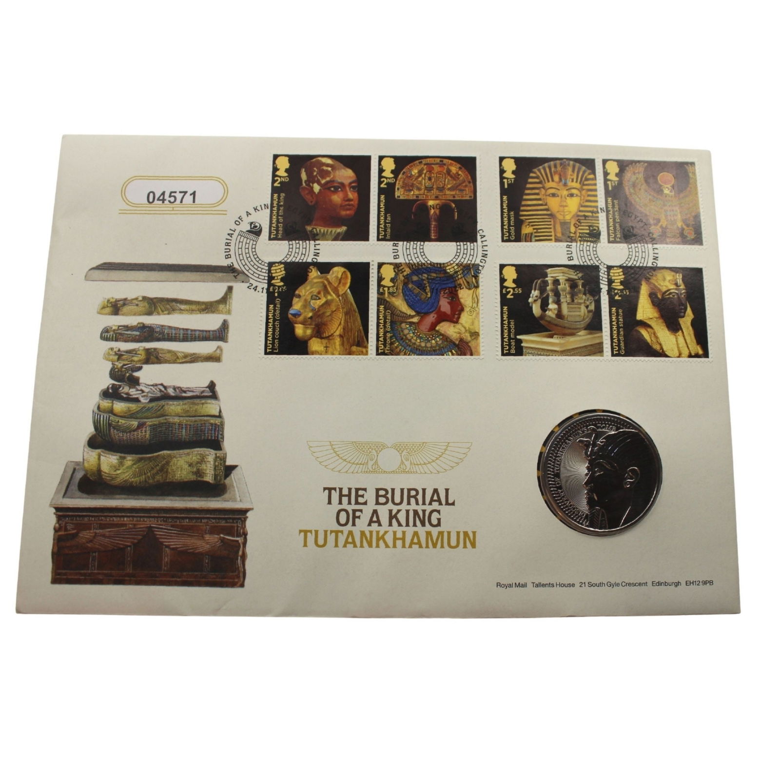 Great Britain 2022 "Royal Mail - Burial of Tutankhamun" Cu-Ni £5 in PNC , Uncirculated: No. 4571 Medium Coins, Monies & Stamps Exhibited Coins, UK