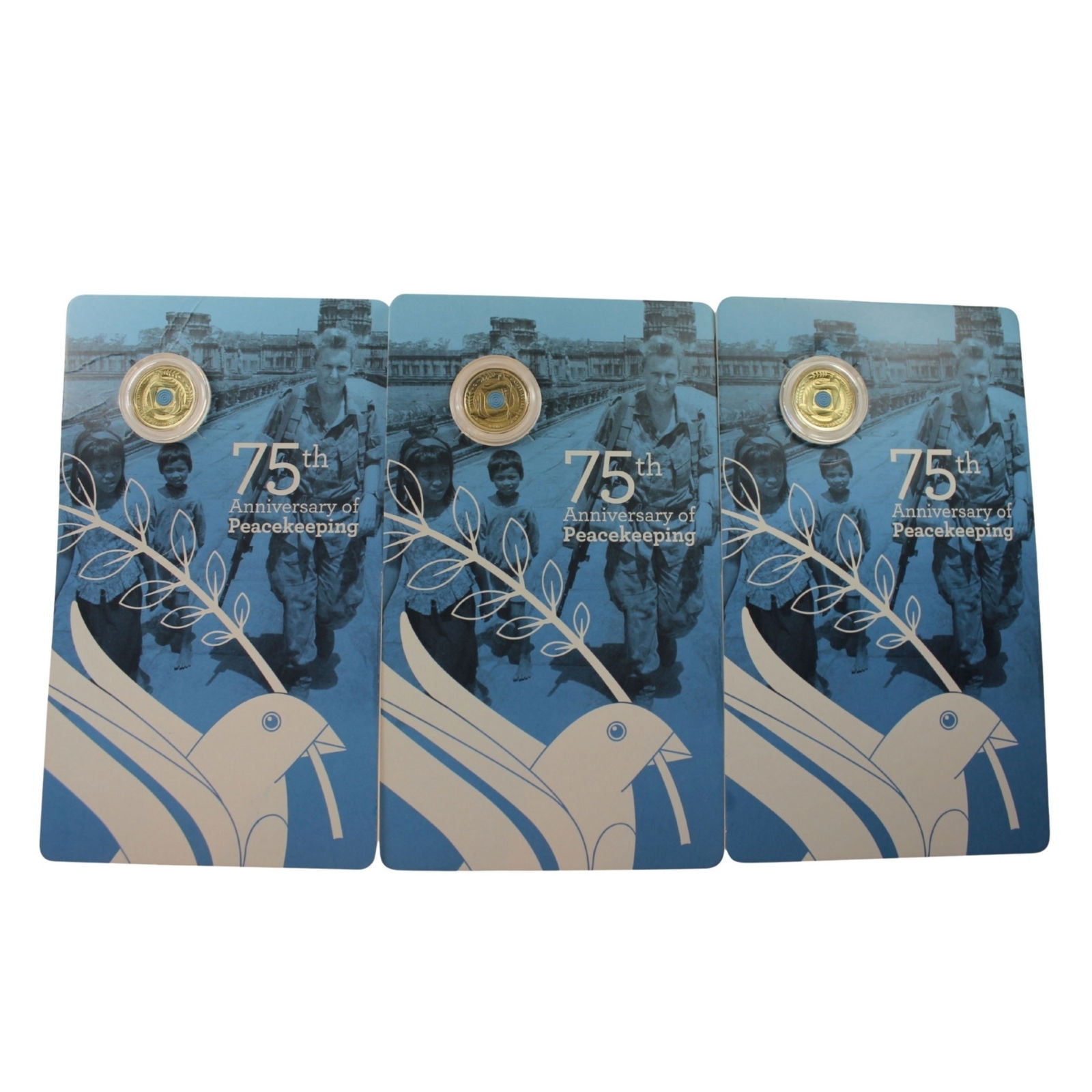 Australia 2022 $1 Blue '75th Anniversary of Peacekeeping' Al-Br Coins (3), Uncirculated: . Medium Coins, Monies & Stamps Exhibited Coins, Australia & New Zealand
