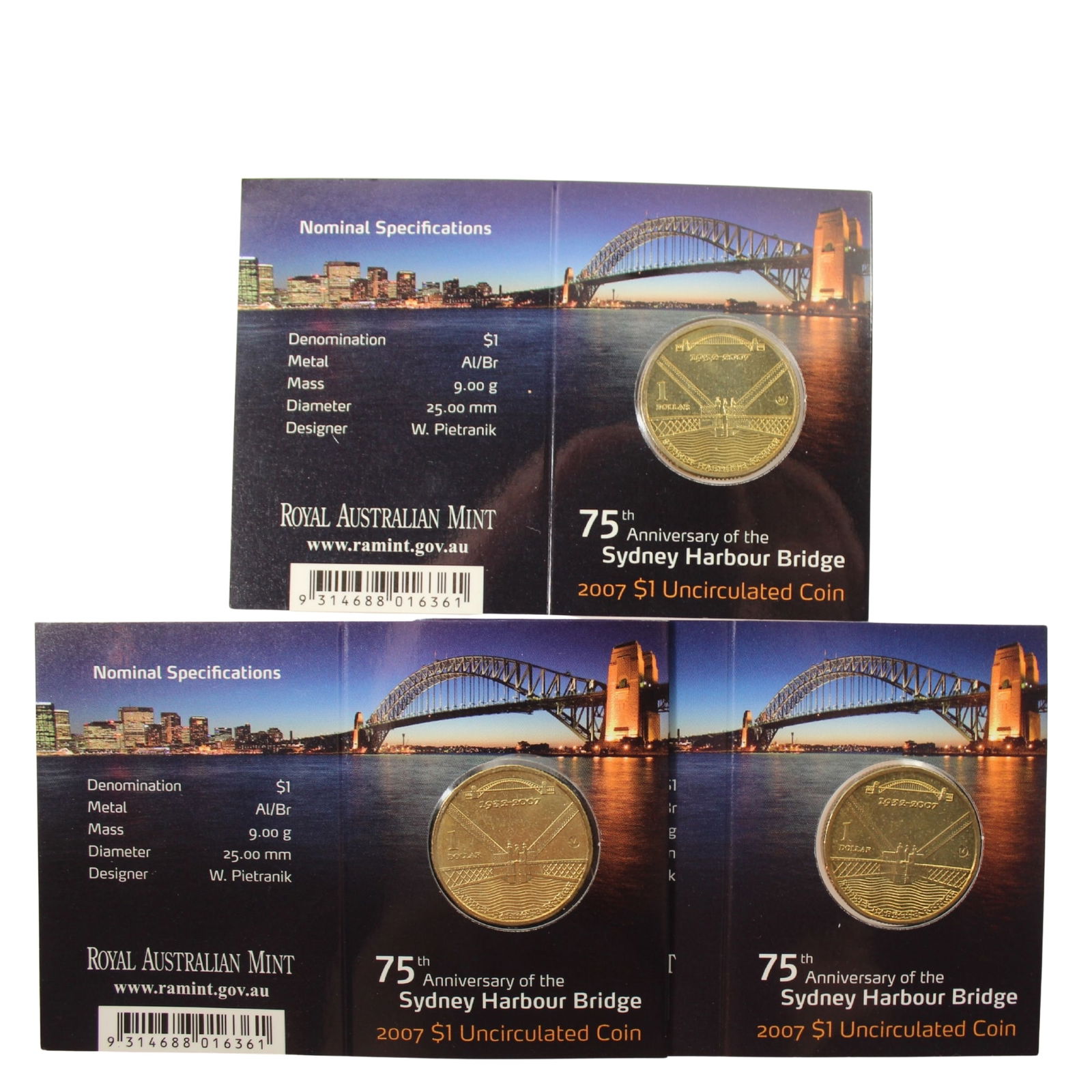 Australia 2007 M '75th Anniversary of Sydney Harbour Bridge' Al-Br $1's, Uncirculated (3 coins): RAM Issue Medium Coins, Monies & Stamps Exhibited Coins, Australia & New Zealand