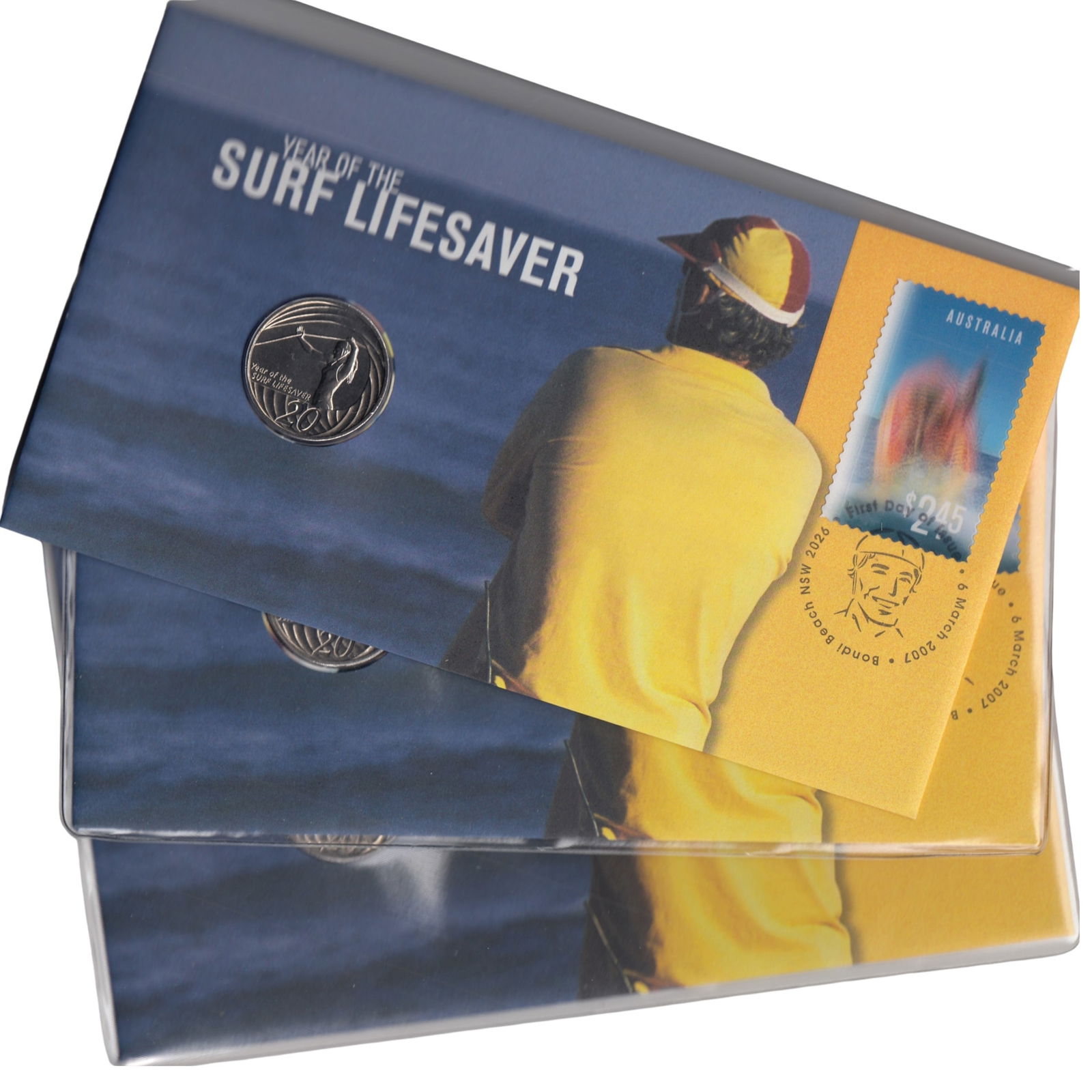 Australia 2007 'Surf Lifesaver' Cu-Ni 20c Coin & Stamp Lenticular PNC (3 items): RAM Issue Medium Coins, Monies & Stamps Exhibited Coins, Australia & New Zealand