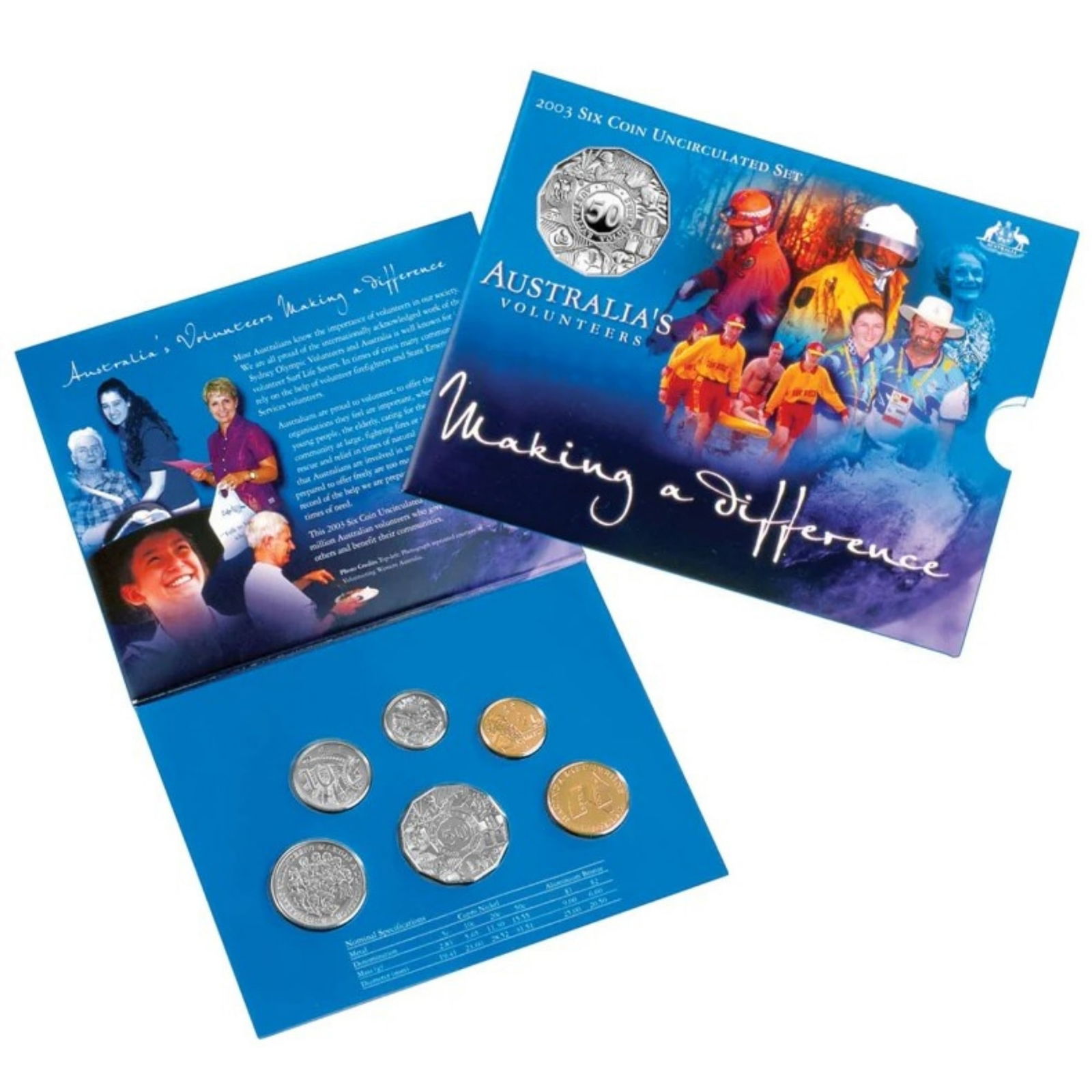 Australia 2003 'Australian Volunteers' Mint Set, Uncirculated (6 coins): RAM Issue Medium Coins, Monies & Stamps Exhibited Coins, Australia & New Zealand