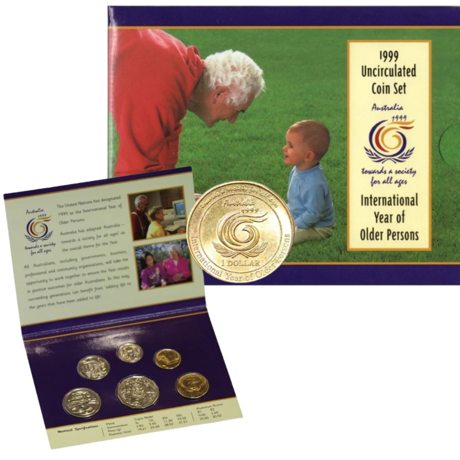 Australia 1999 'Year of Older Persons' Mint Set, Uncirculated (8 coins): RAM Issue Medium Coins, Monies & Stamps Exhibited Coins, Australia & New Zealand