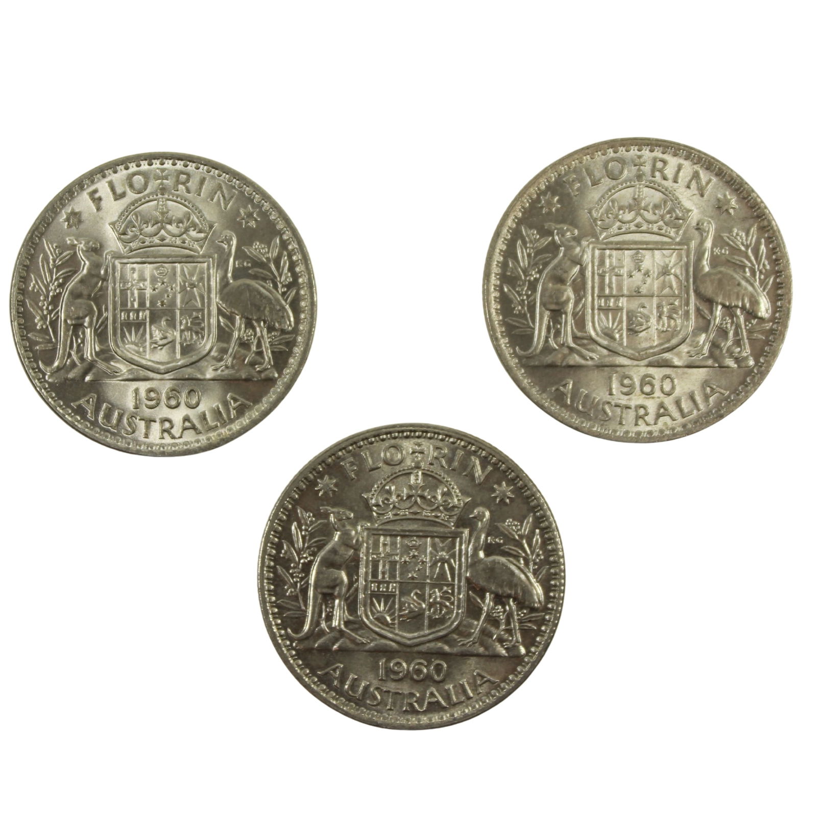 Australia 1960 Silver (500) 2/-'s, Choice Uncirculated (3 coins): QEII Size ASW 0.5454 Troy oz Medium Coins, Monies & Stamps Exhibited Coins, Australia & New Zealand