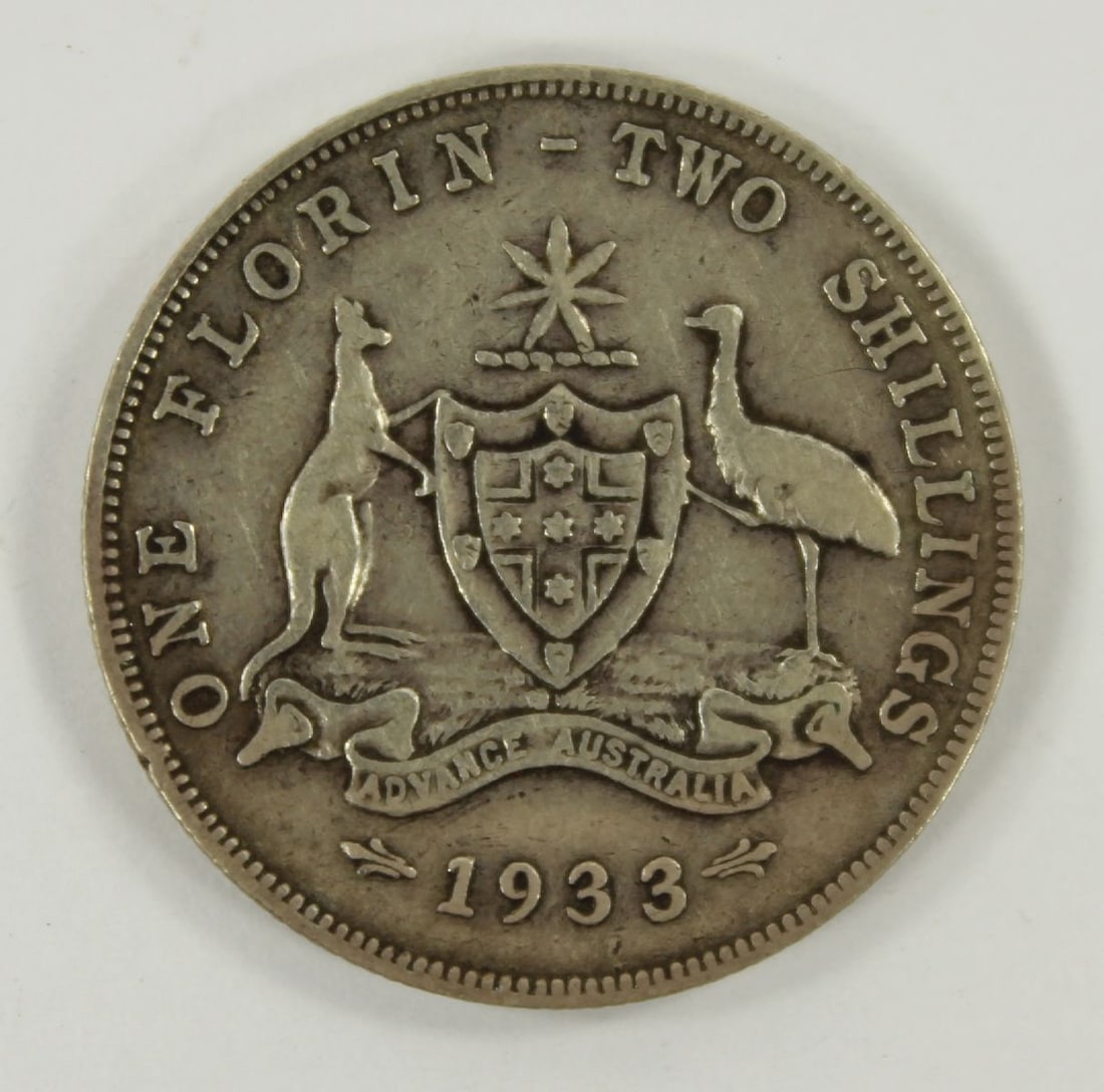 Australia 1933 Florin, VG/Fine: Scarce Size ASW 0.3363 Troy oz Medium Coins, Monies & Stamps