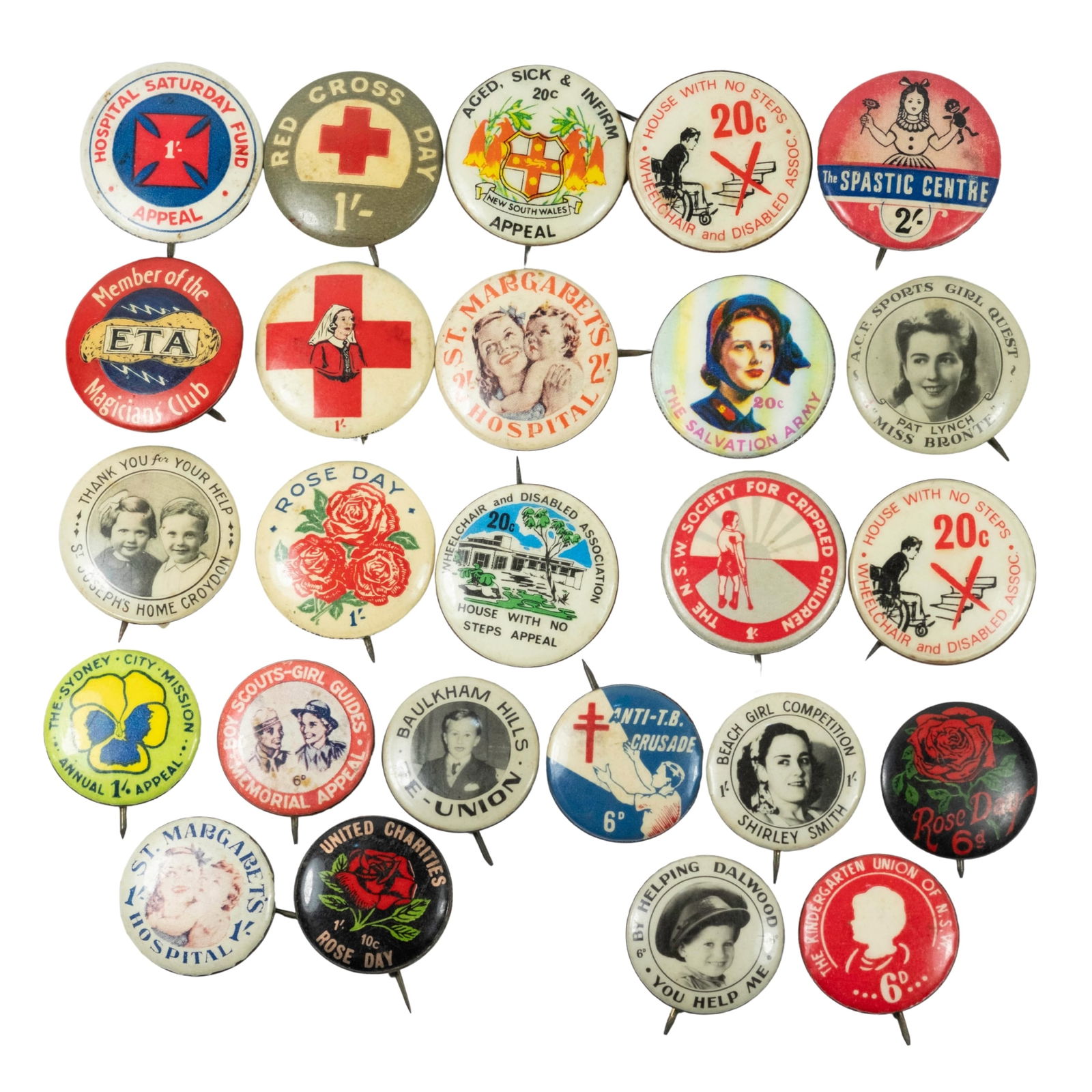 Australia 20th Century Fundraising Badges (20 items): Tinnies' Size Most approx 25mm diameter Medium Coins, Monies & Stamps Exhibited Medals, Commemorative