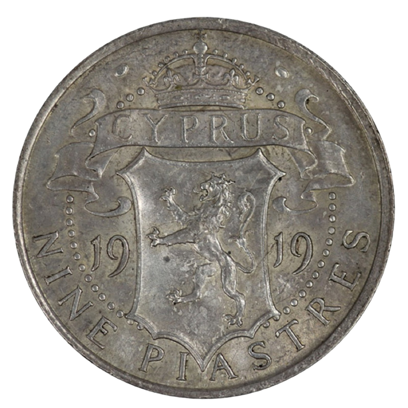 Cyprus 1919 Nine Piastres, virtually Uncirculated (1 of 2)