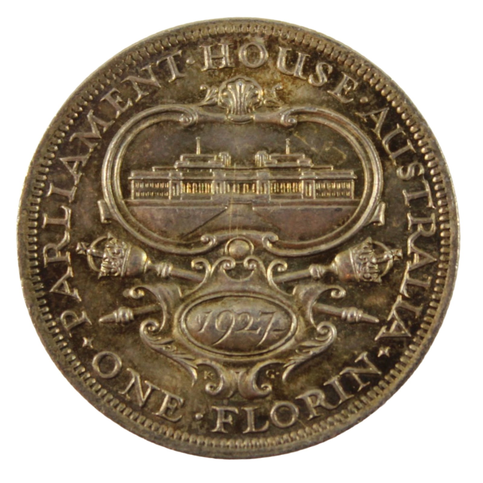 Australia 1927 'Canberra' Florin, Near Gem: Beautifully toned. Three stepsSizeASW 0.3363 Troy ozMediumCoins, Monies & Stamps