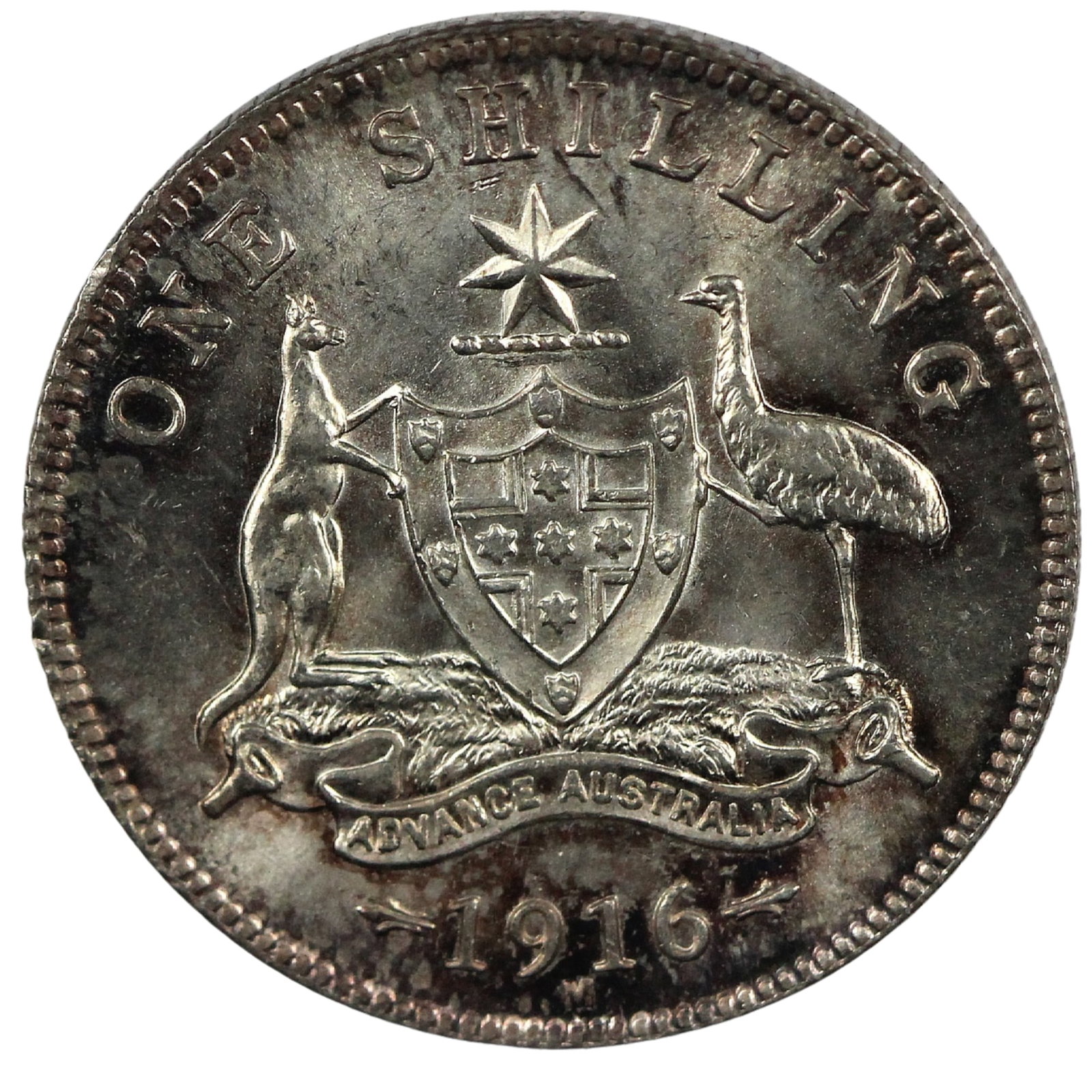 Australia 1916 M Shilling, Choice Uncirculated: First Shilling struck by the Melbourne MintSizeASW 0.1636 Troy ozConditionPeripheral toningMediumCoins, Monies & StampsExhibitedCoins, Australia & New Zealand