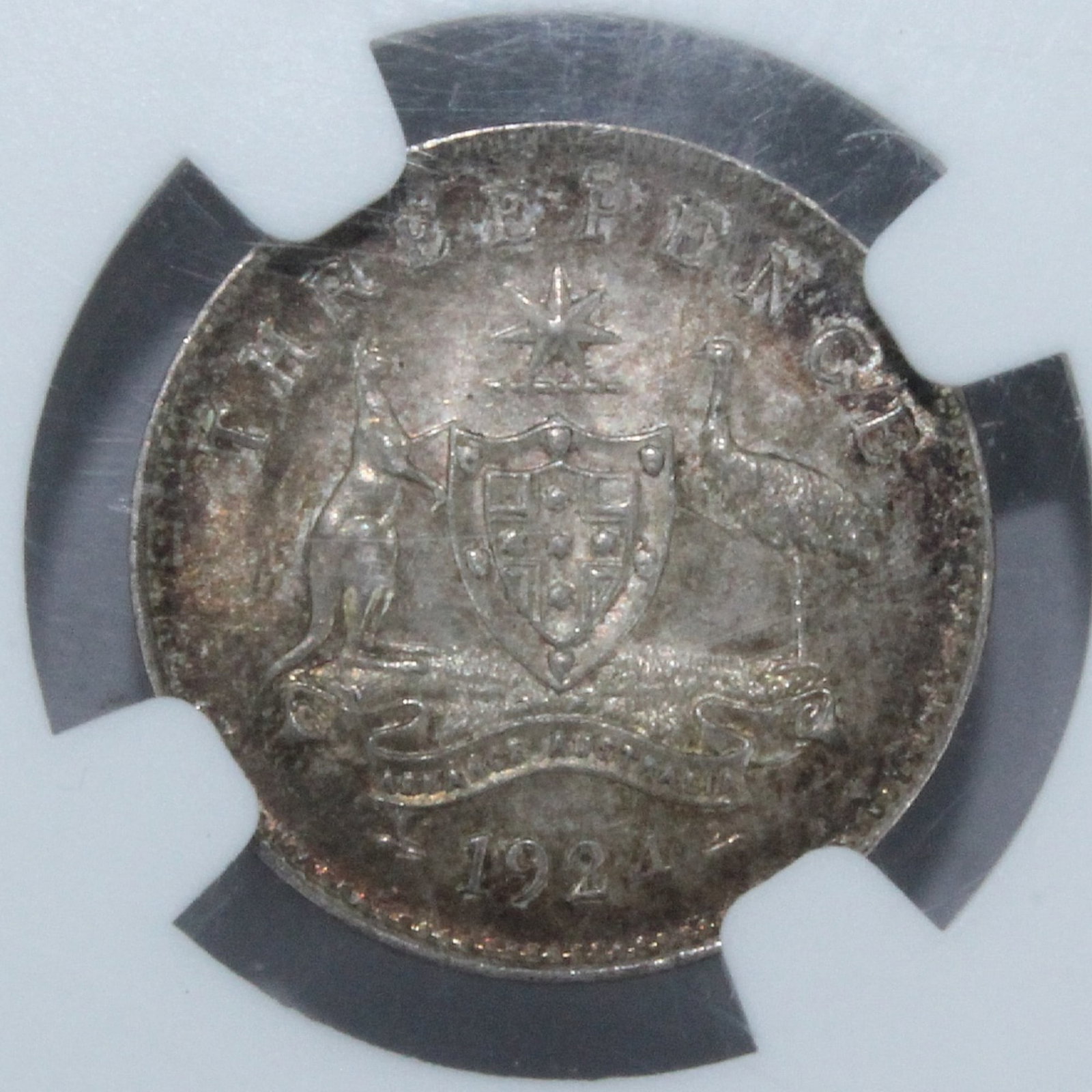 Australia 1924 Threepence, NGC MS62: ScarceConditionUncirculatedMediumCoins, Monies & Stamps