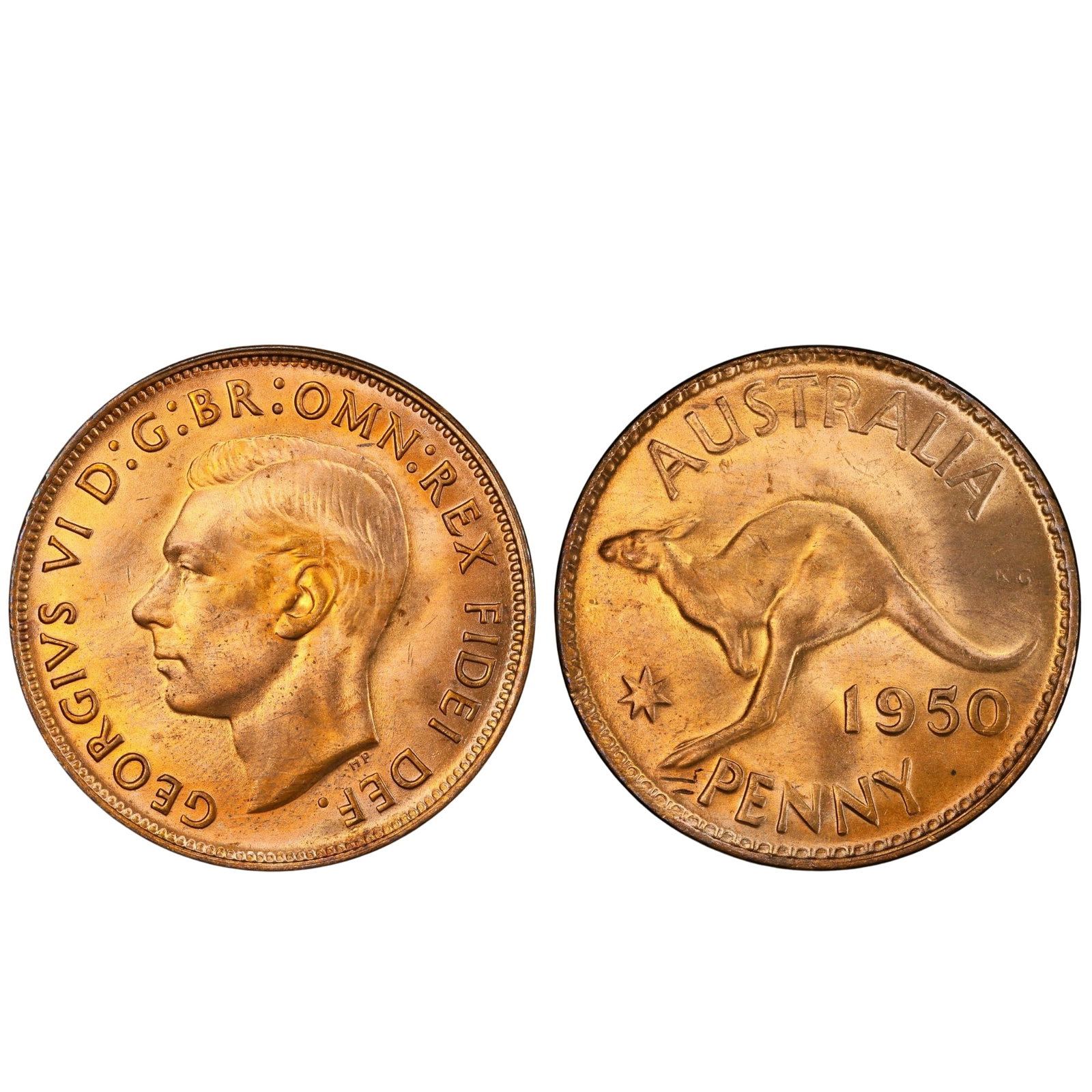 Australia 1950 (M) Penny, PCGS MS64 RD (Pop 47): George VIMediumCoins, Monies & StampsExhibitedCoins, Australia & New Zealand