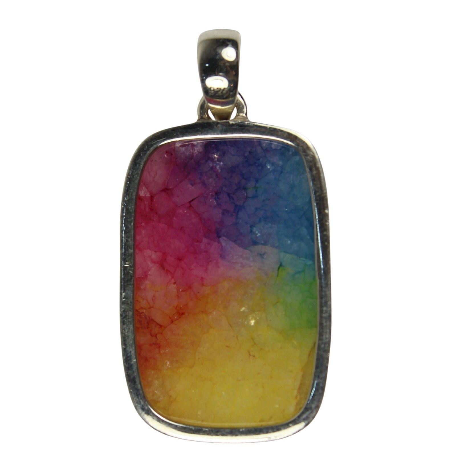 Rainbow dyed Quartz in Sterling (925) Silver Pendant Mount: .SizeHangs 4cmsMediumNecklaces & Pendants