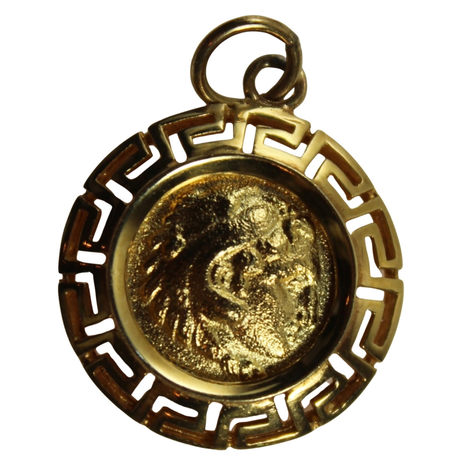Miniature Replica Tetradrachm of Alexander the Great in 14ct Yellow Gold in Versace-style Pendant (1 of 2)