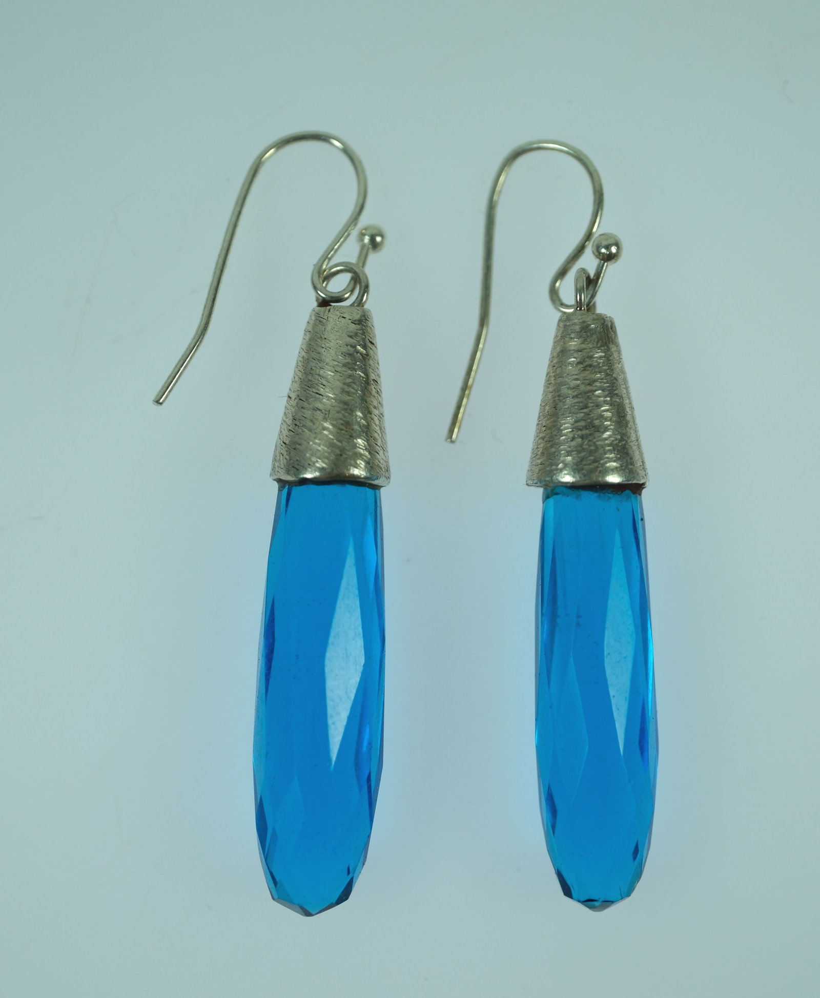Aqua Blue & Blue Faceted Crystal Drop Earrings with Sterling Silver Mounts (2 pairs) - 2