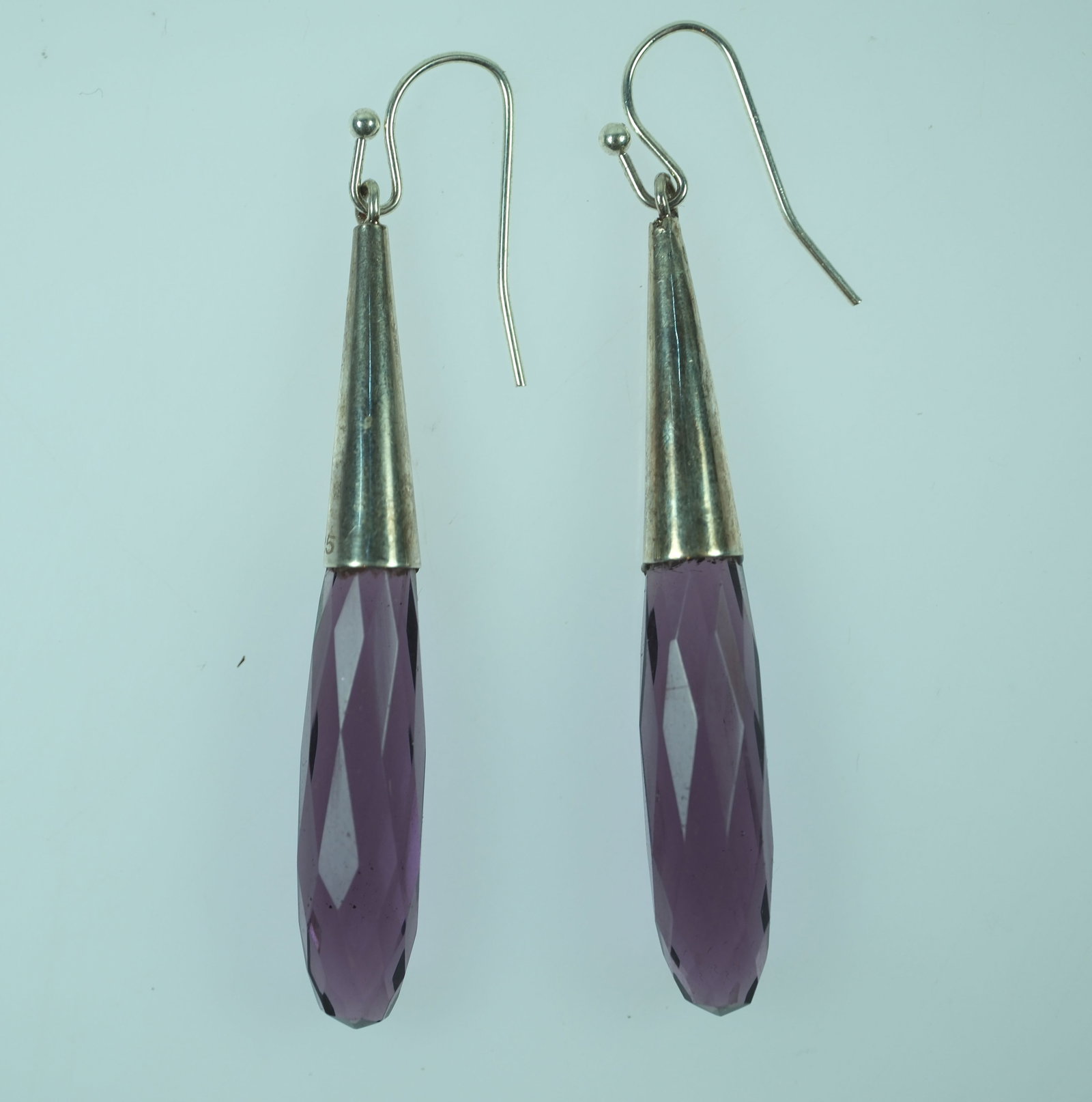 Purple & Lincoln Green Faceted Crystal Drop Earrings with Sterling Silver Mounts (2 pairs) - 2