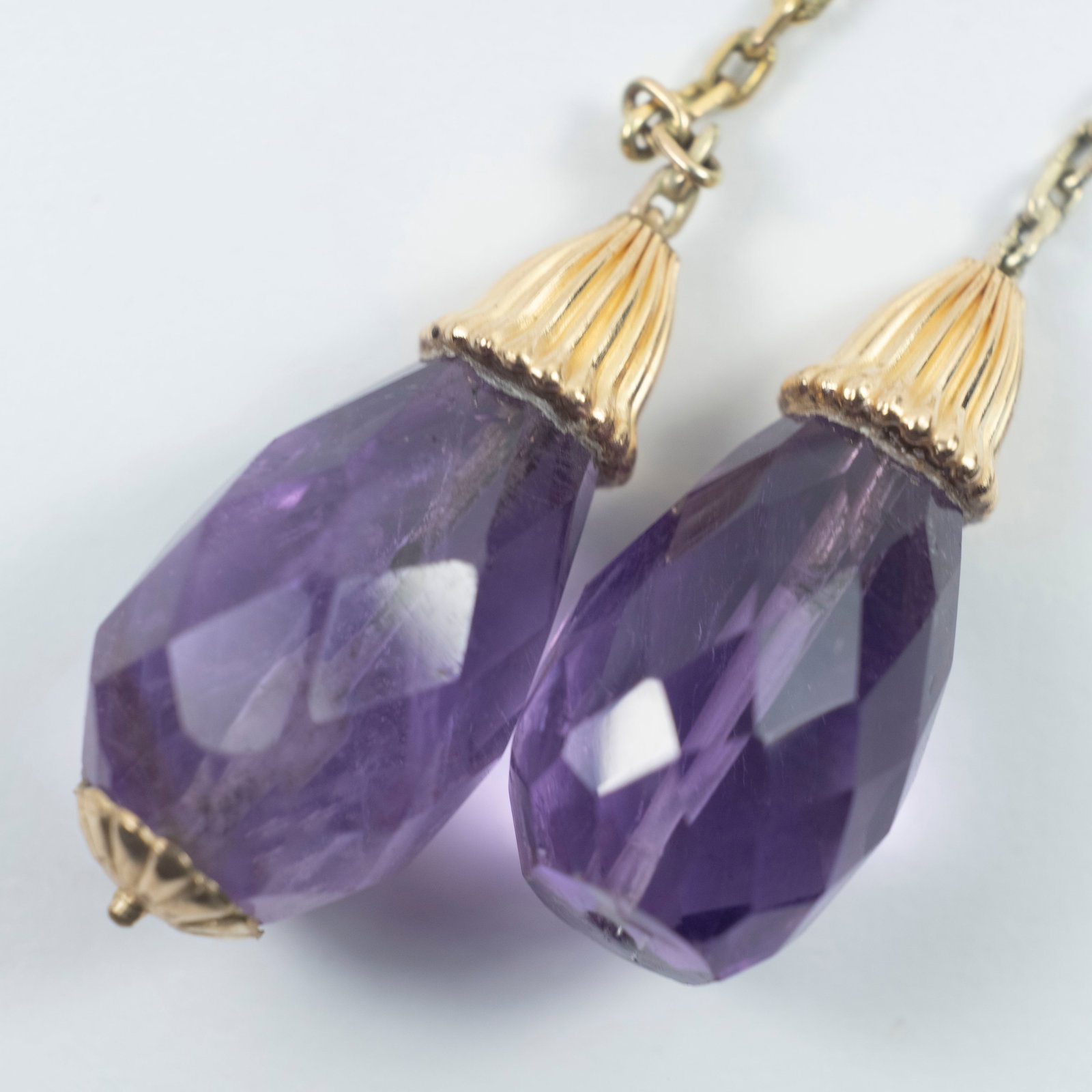 Amethyst Drop Earrings in 9ct Yellow Gold (Pair) - 2
