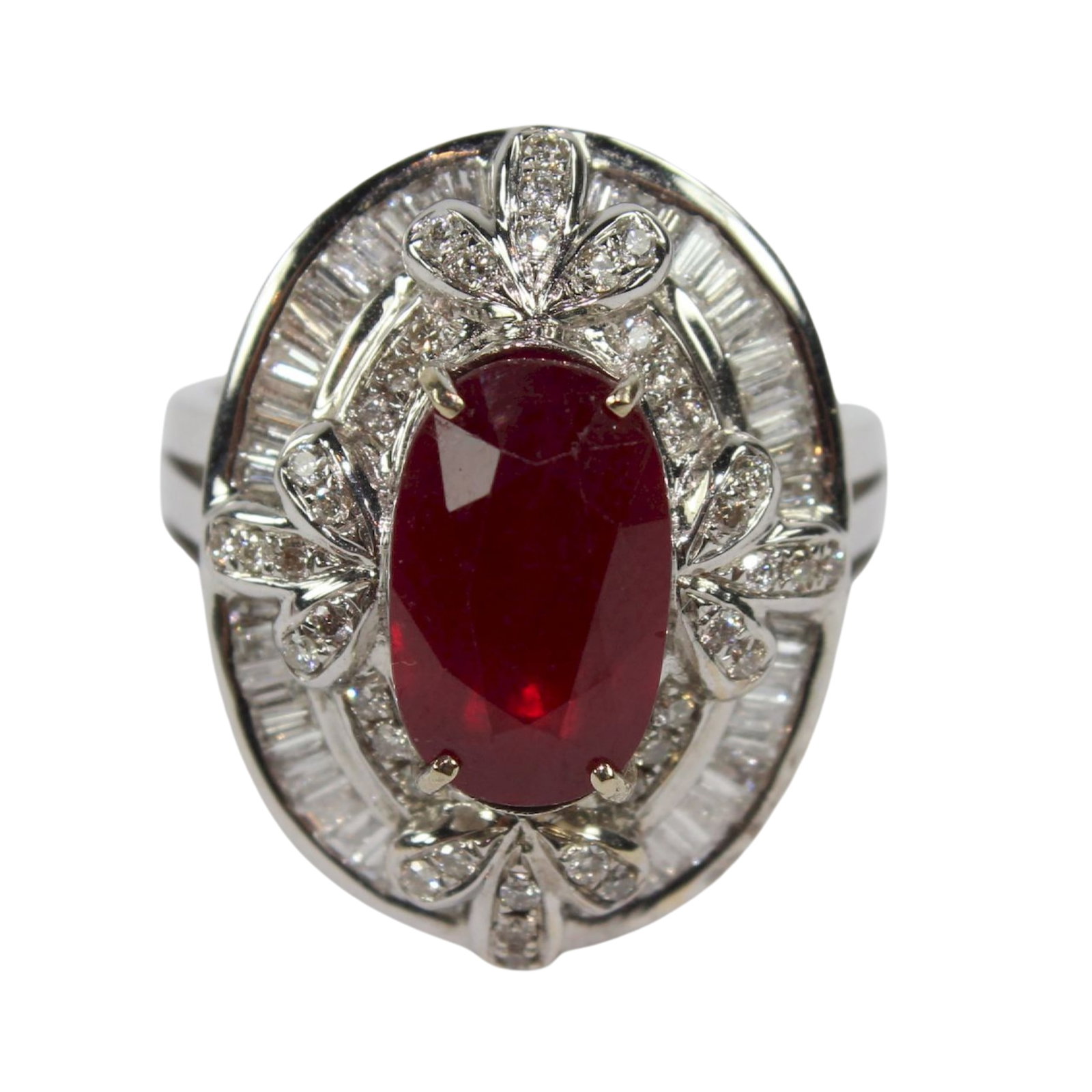 Large Natural Ruby & Diamond Ring in 18ct White Gold (1 of 2)