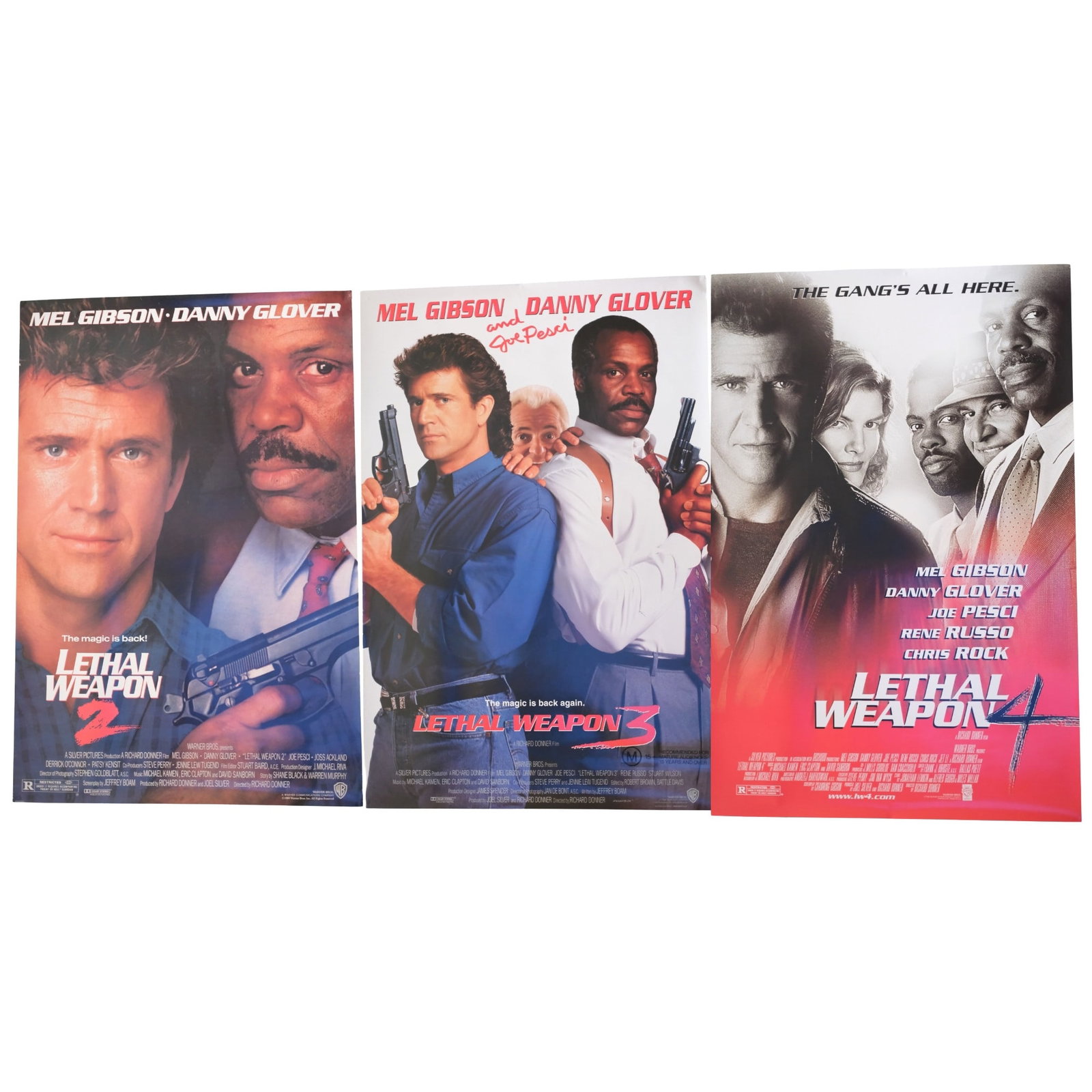 Lethal Weapon 2, 3 & 4 (Warner Bros © 1989,1992,1998), near Mint (3 posters): Printed in U.S.ASize102.5 x 69cmsConditionRolled. Minor handlingMediumMemorabiliaExhibitedMovies, Posters