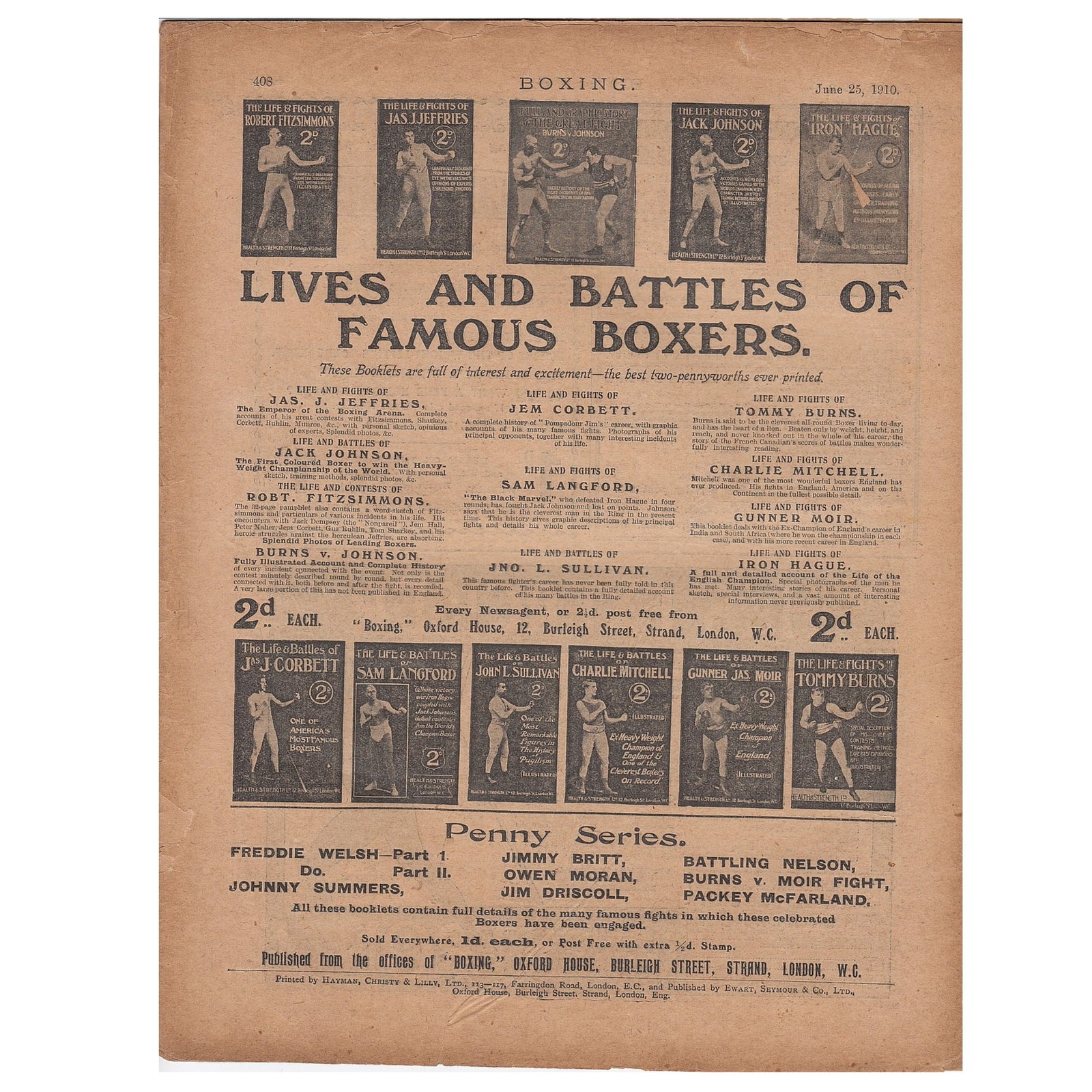 'Boxing' Magazine June 25, 1910 (24 pages) - 2