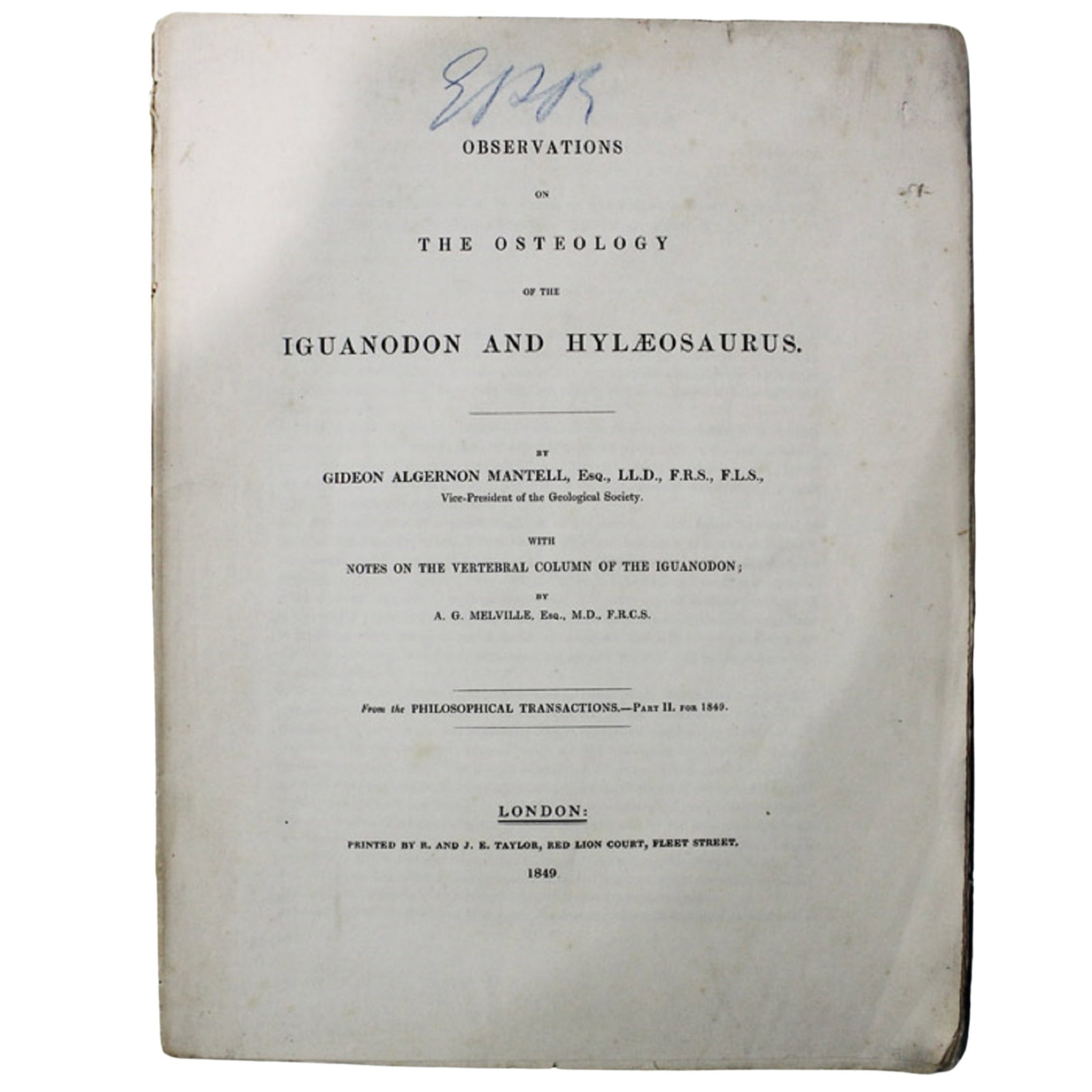 Scientific Paper - Observations on the Osteology of the Iguanodon and Hylaeosaurus, London 1849 (1 of 4)