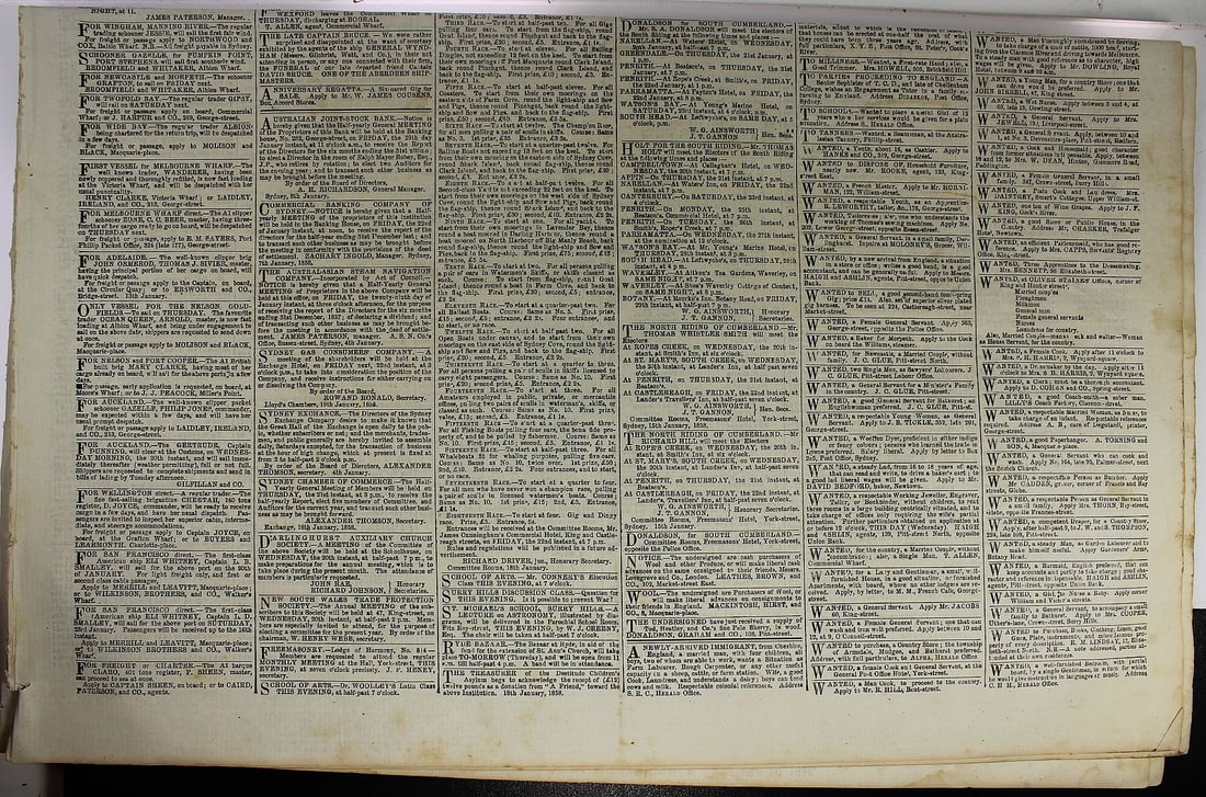 New South Wales (Australia) 'The Sydney Morning Herald' Wednesday, January 20th, 1858 - 2