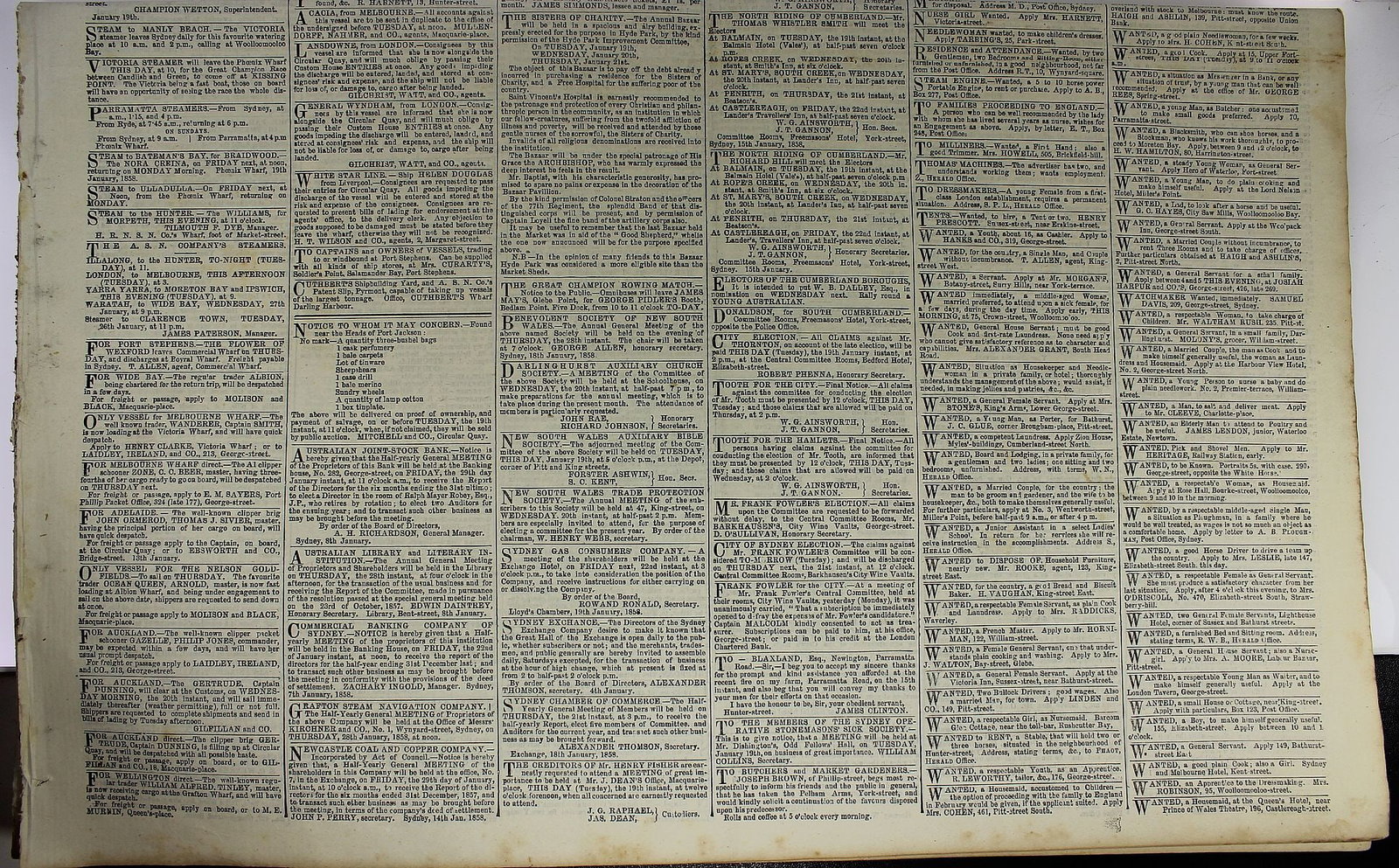 New South Wales (Australia) 'The Sydney Morning Herald' Tuesday, January 19th, 1858 - 2