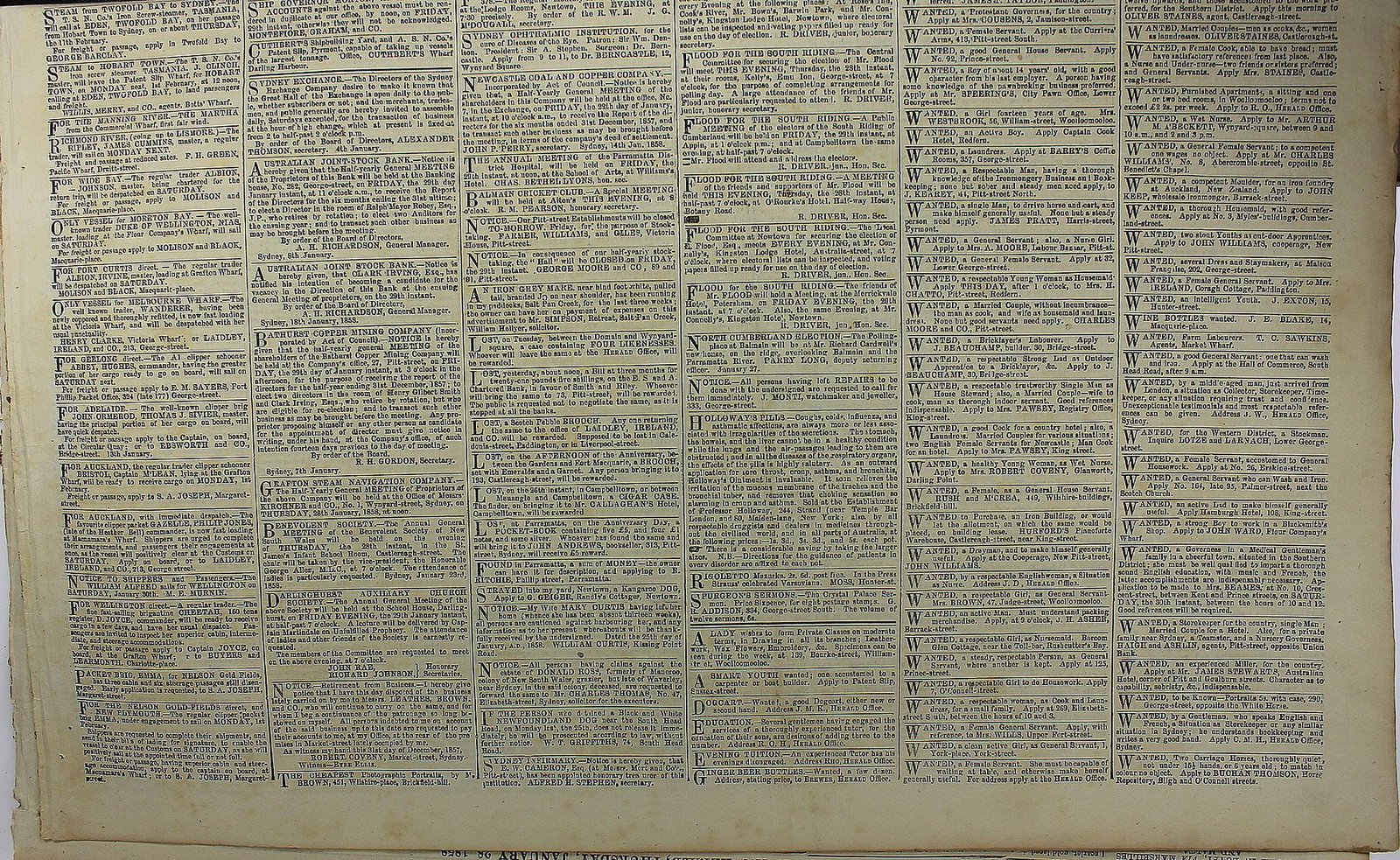 New South Wales (Australia) 'The Sydney Morning Herald' Thursday, January 28th, 1858 - 2
