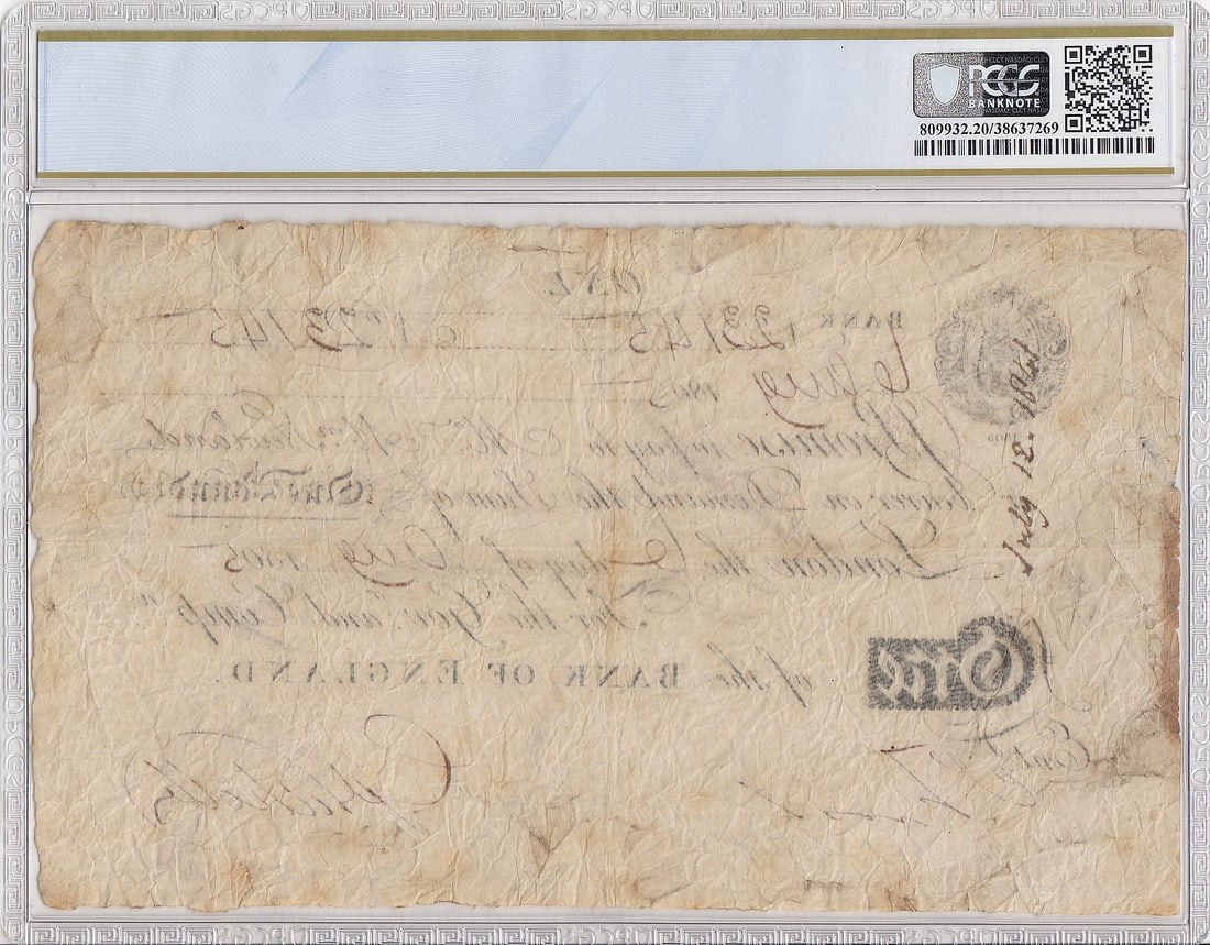 Great Britain 'Newland' £1 dated '6 Day of Aug(ust) 1805' (1803 issue), PCGS 20 details - 2