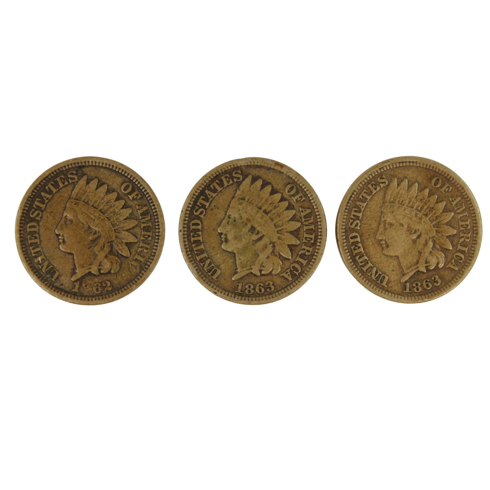 U.S.A. 1862 & 1863 (2) Cu-Ni 'Indian Head' Cents, Extremely Fine of better: .MediumCoins, Monies & Stamps