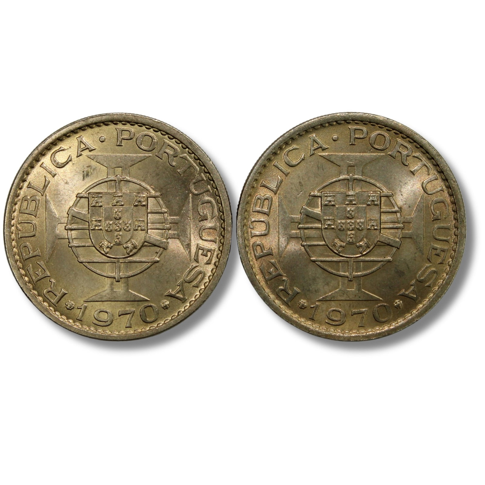 Timor 1970 5 Escudos, Choice Uncirculated (2 coins): . Medium Coins, Monies & Stamps