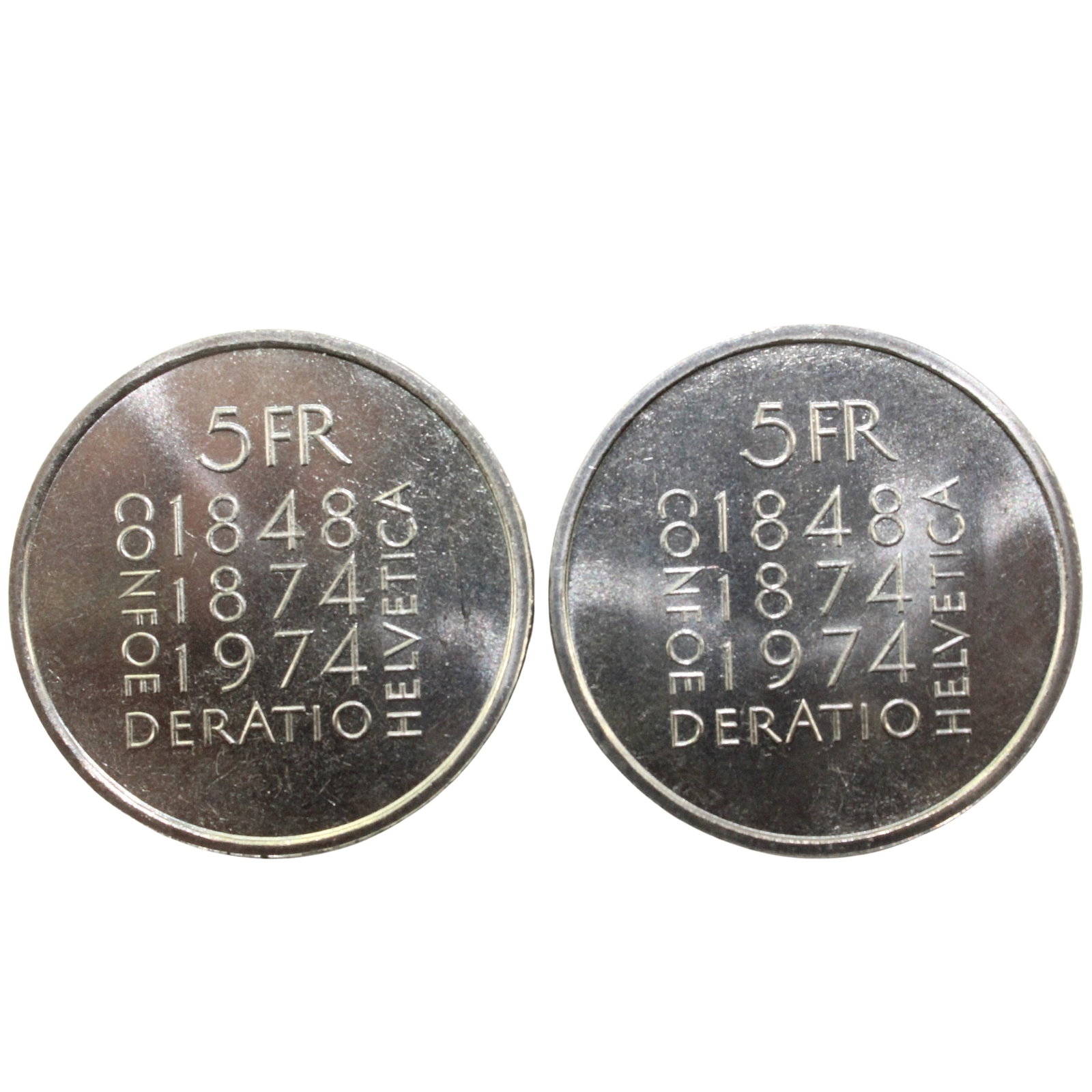Switzerland 1974 Cu-Ni 5 Francs, Uncirculated (2 coins): .MediumCoins, Monies & StampsExhibitedCollectibles